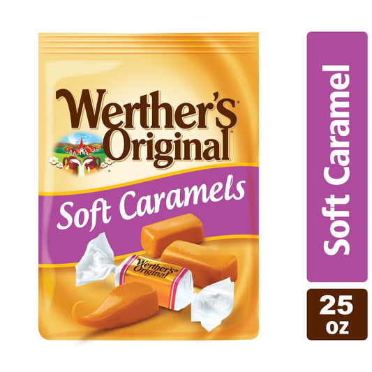 Werther's Original Soft Caramel Candy delivers classic Caramel flavor in our softest texture yet. Werther’s Original is made with only the finest ingredients blended together with the same passion and care our first candy maker, Gustav Nebel, brought to every candy he crafted. Made with real butter and fresh cream, for a one-of-a-kind taste. One 25 Oz. bag of Werther's Original soft and creamy caramels. Peanut-Free Shellfish-Free Tree Nut-Free