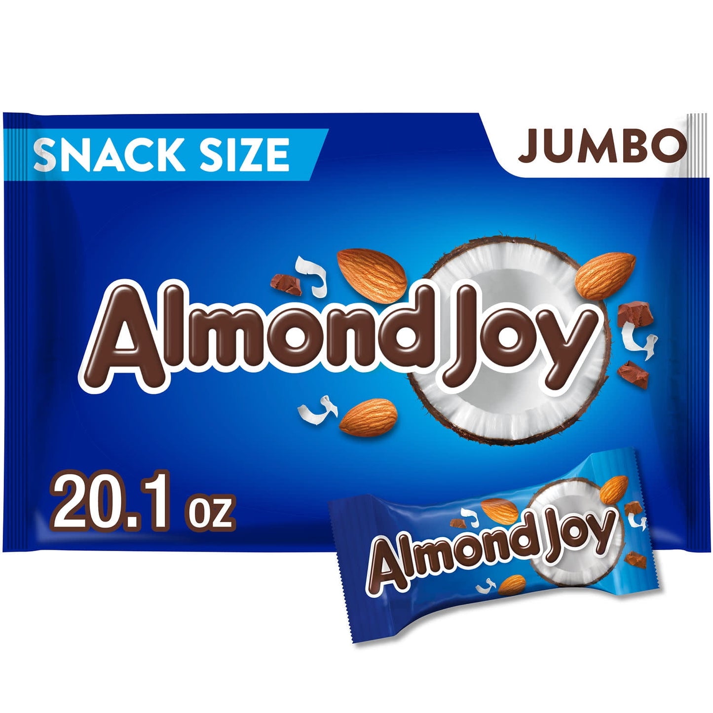 Ever hear of a tropical vacation inside a candy bar? When you need a moment to yourself, escape into a paradise of your own by biting into the delicious fusion of creamy chocolate candy, sweet coconut and whole almonds, all in a snack size bar. No doubt, it's an ALMOND JOY candy bar! Enjoying this sweet combination is the perfect way to kick back and relax during the weekday craze or during an eventful weekend. Unwrap an ALMOND JOY chocolate candy for yourself or spread the joy by sharing tasty snack size p