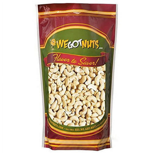 These nuts are cashews in their purest state. Unsalted and not roasted, We Got Nuts\' tropical cashews are 100% raw and have a great taste. We as humans simply do not take in enough vitamins and minerals with just the food that we eat. This is why nuts like cashews are a great way to fill that void because like all nuts, cashews are packed with vitamins and minerals. Cashews get their rich buttery taste because of the 13 grams of fat per serving. This is not bad news because most the fat is healthy unsatura