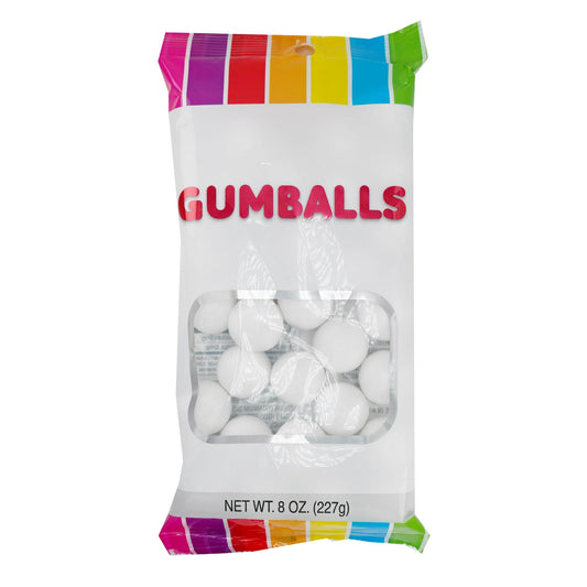 Delight in the surprise of Hilco's White Tutti Frutti Gumballs. In this 8 oz pack, each snowy white, chewy gumball hides a burst of tutti frutti flavor waiting to unfold. Perfect for parties, gifts, or a treat-yourself moment. Embark on a taste adventure with these intriguing white gumballs - each bite unravels a symphony of fruity flavors. Transform an ordinary day into a tasteful thrill with the whimsical delight of white tutti frutti! Regular Size, approximately 30 pieces.