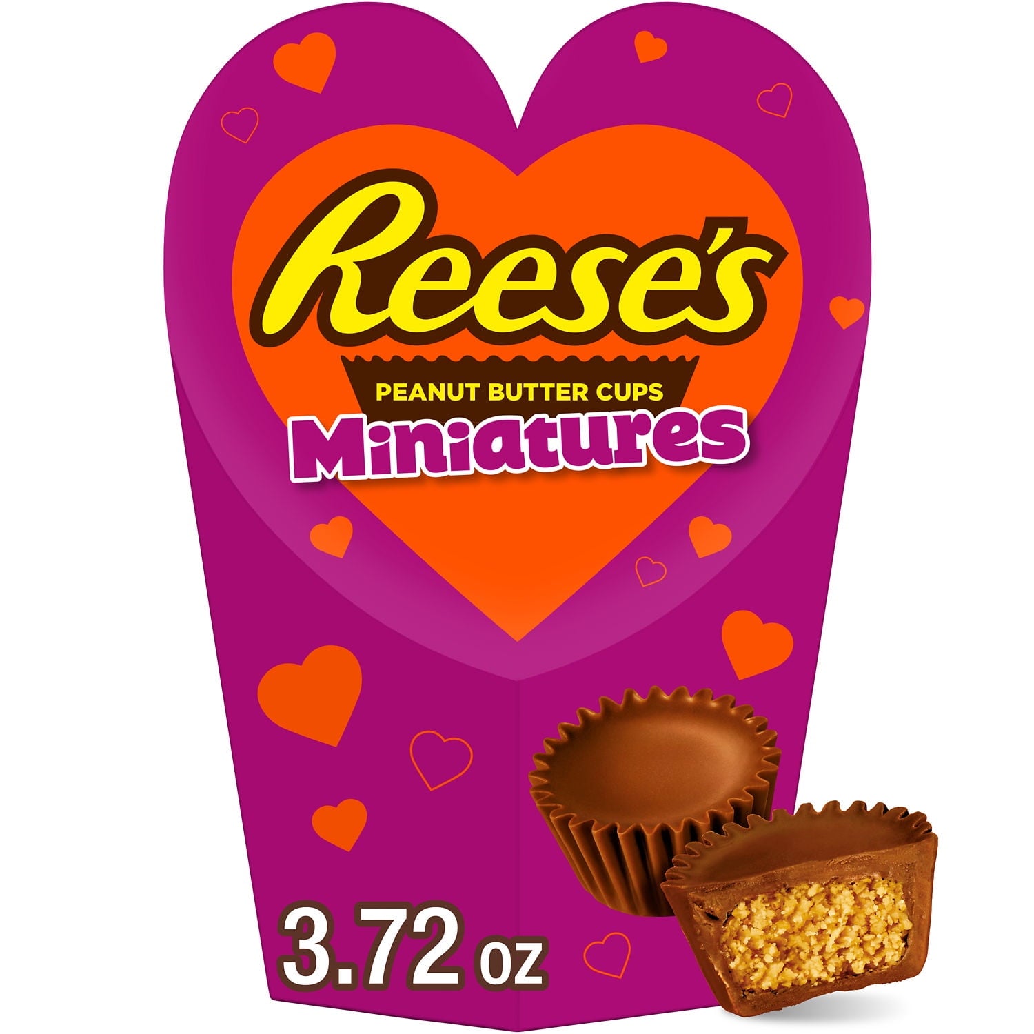 Make Valentine's Day gift-giving even more exciting with REESE'S Miniatures milk chocolate peanut butter cups candies. Individually wrapped inside a heart-shaped gift box ready for gifting, these peanut butter cups are best paired with a card and flowers to sweeten up any Valentine's Day celebration. Who wouldn't want to celebrate the holiday with scrumptious REESE'S candy filled with peanut butter and covered in milk chocolate? Give this festive box to family members, friends and colleagues to fill their d