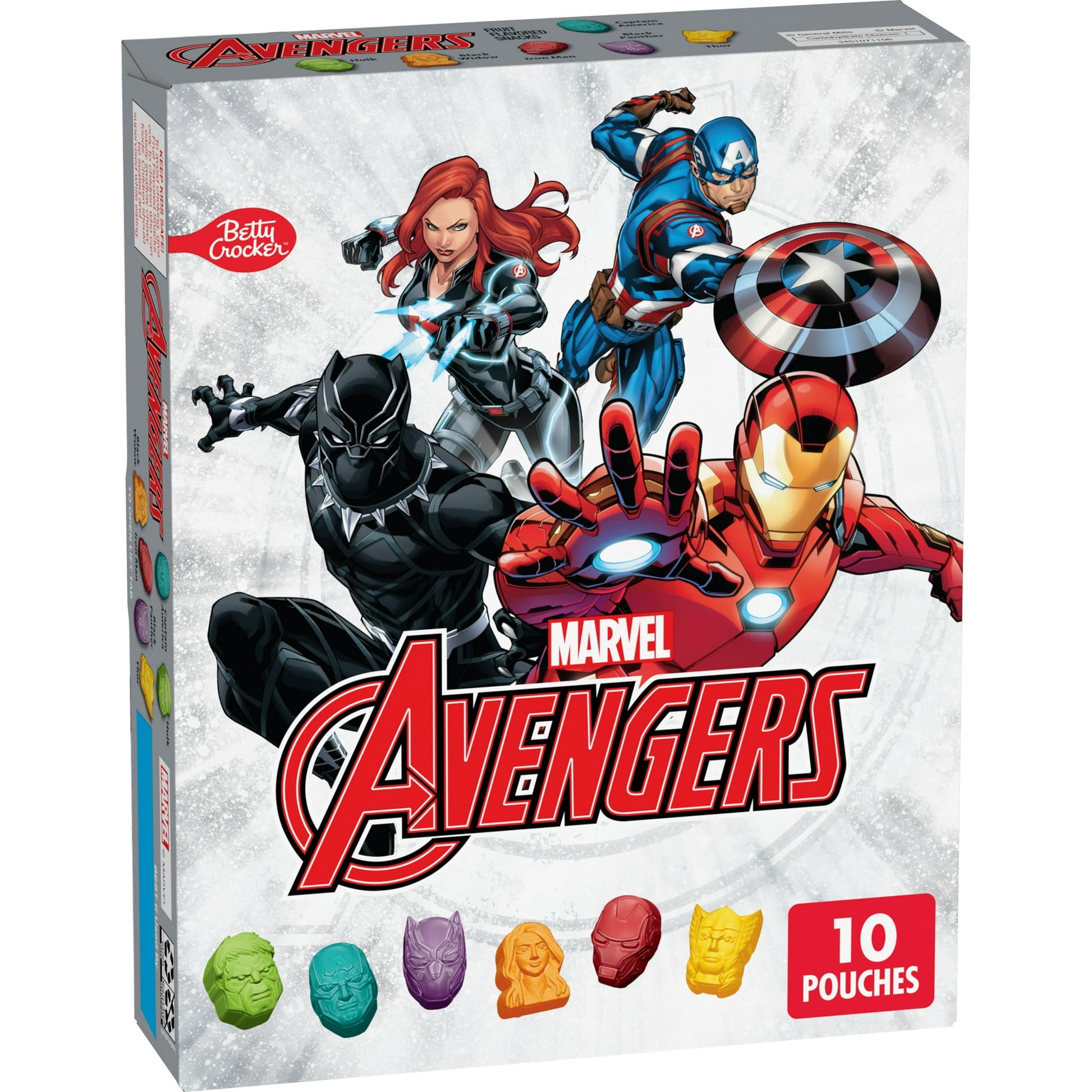 Marvel Avengers Fruit Flavored Snacks feature tasty treats shaped like your favorite Avengers characters for maximum fun. Packaged for on the go convenience and portability, these fruit flavored snacks are a treat the whole family can enjoy. These pouches are the perfect treat to include in a packed school lunch box or keep on hand for a moment's notice. Serve them as an after school snack that's a win for you and your kids. Avengers Fruit Flavored Snacks are an ideal addition to your pantry and grocery rou