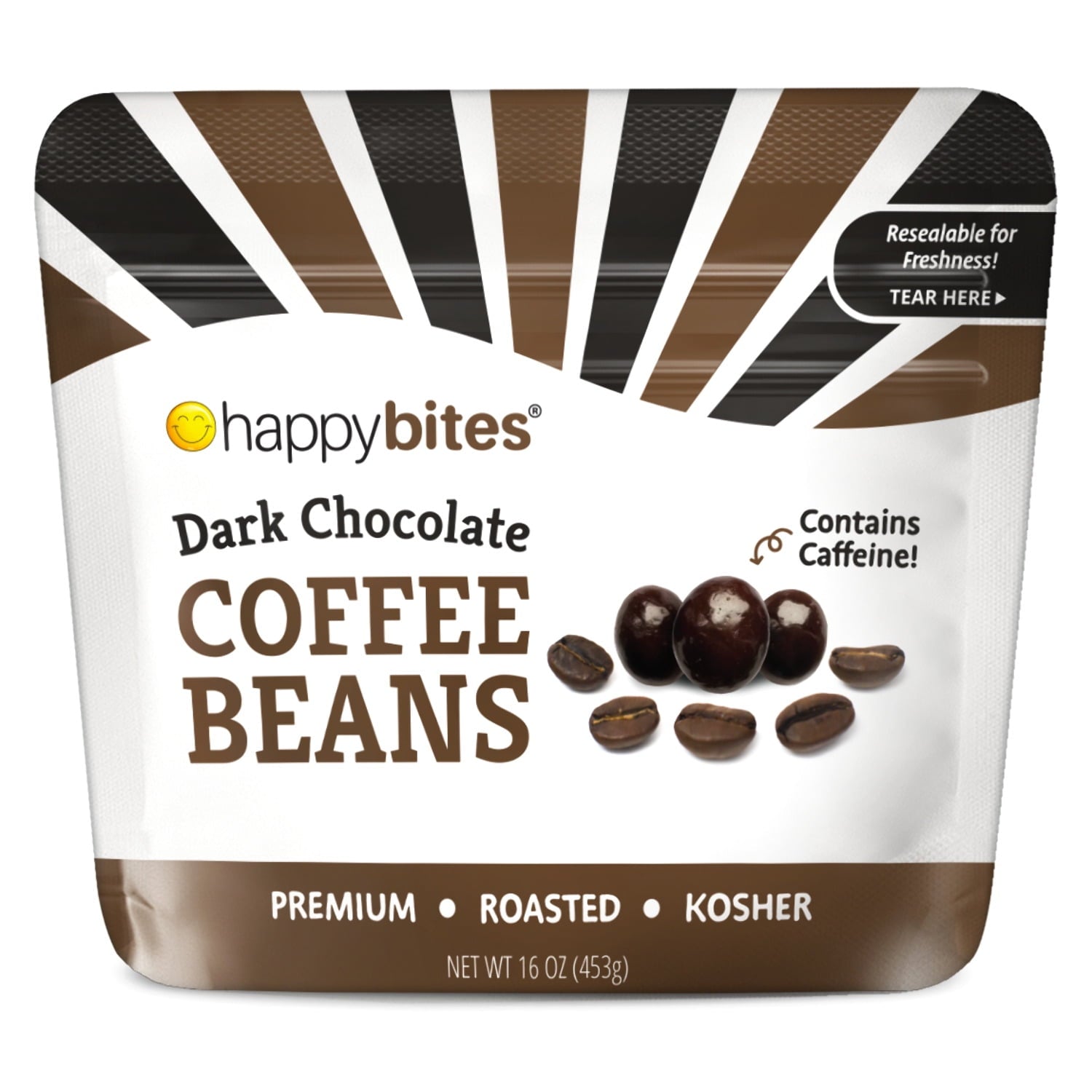 One pound of delicious Happy Bites Dark Chocolate Covered Espresso Coffee Beans (16 oz) - Fresh edible coffee beans dipped and covered in dark chocolate - Perfect for a morning or midday snack, pairs well with a cup of coffee, and especially with a yummy cold desert like ice cream or yogurt. Also try topping them on cupcakes, muffins, and cakes for delicious decorations!