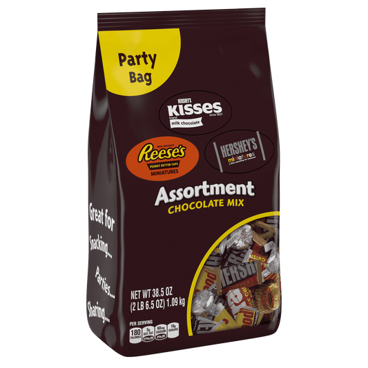 Get the party started with HERSHEY'S Chocolate Mix Assortment! There?s something for everyone: KISSES Milk Chocolates, REESE'S Peanut Butter Cups Miniatures, and HERSHEY'S Miniatures Assortment!