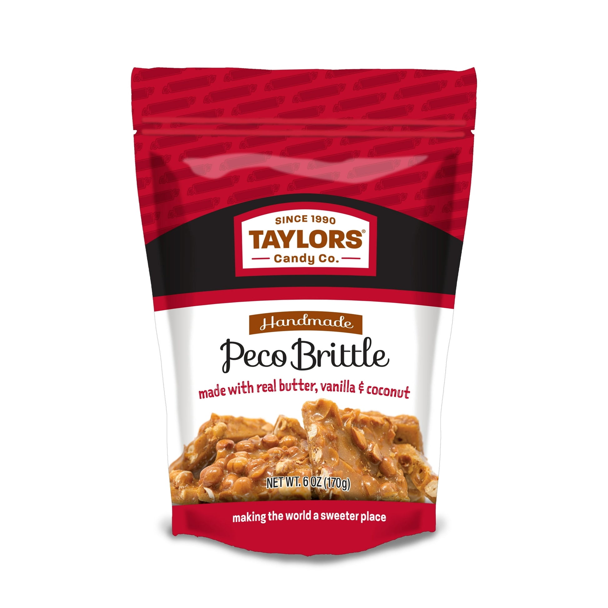 Taylors Candy Peco Brittle is handmade in small batchs using the best and simplest ingredient. You'll love the rich coconut and vanilla flavor this Peco Brittle has.