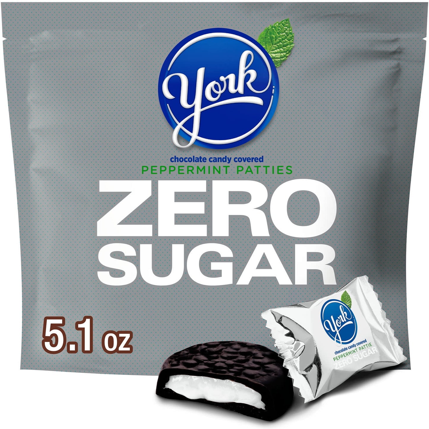 YORK Zero Sugar chocolate peppermint patties are a mighty snack that'll excite your taste buds with chocolate candy and a minty kick after lunch or dinner or just because! Featured in a shareable bag, you can bring this tasty candy with you anywhere and everywhere. This bag is perfect for special occasions like movie marathons, work celebrations and family get-togethers. Put this minty, chocolate delicacy into a candy dish so everyone can reach in and grab YORK peppermint patties treats of their own.