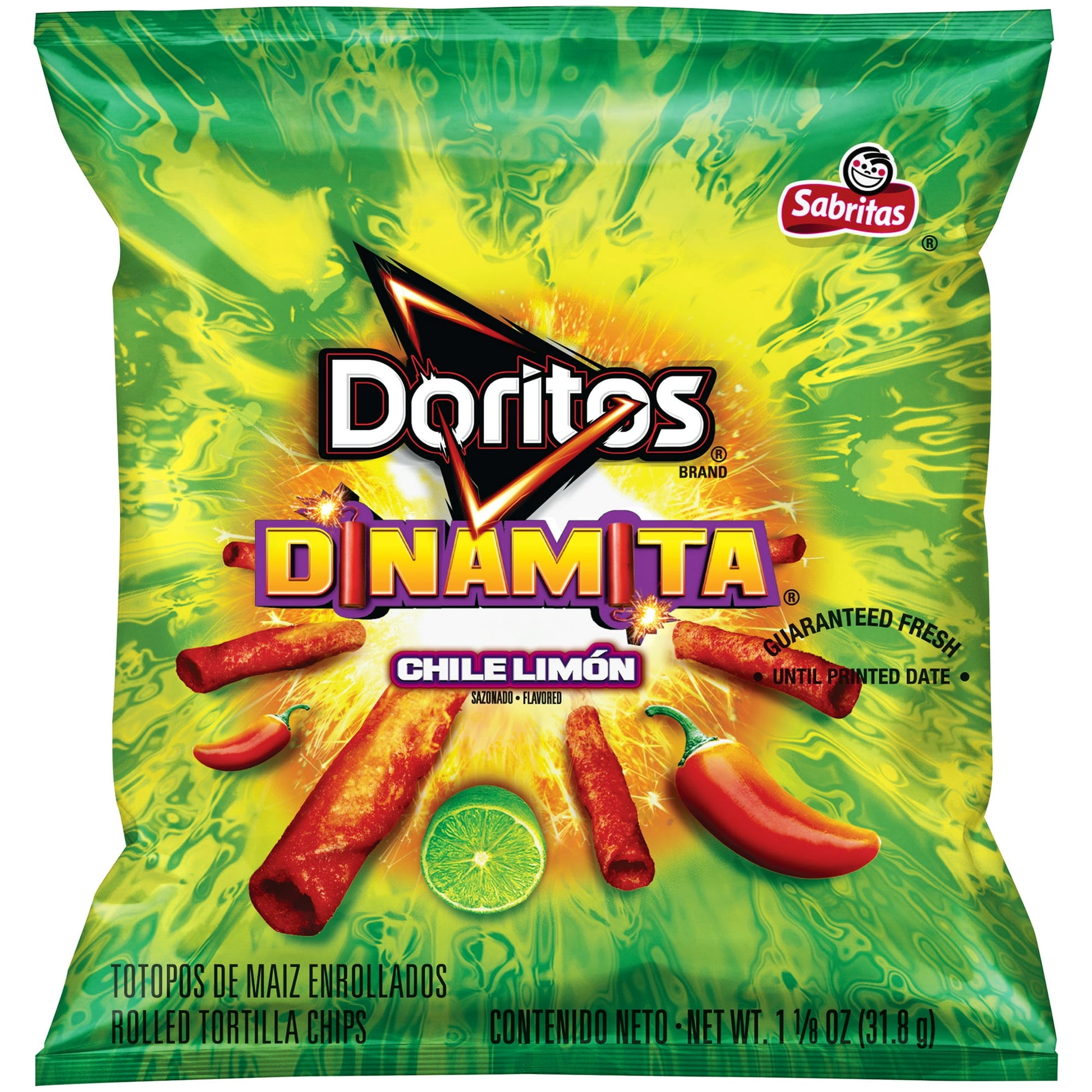 The DORITOS brand is all about boldness. If you're up to the challenge, grab a bag of DORITOS tortilla chips and get ready to make some memories you won't soon forget. It's a bold experience in snacking and beyond. Grab your Doritos Dinamitas bag today, and experience the newest, boldest flavors. This new Chile Limon Flavor is guaranteed to make your taste buds dance. Contains Milk Ingredients.