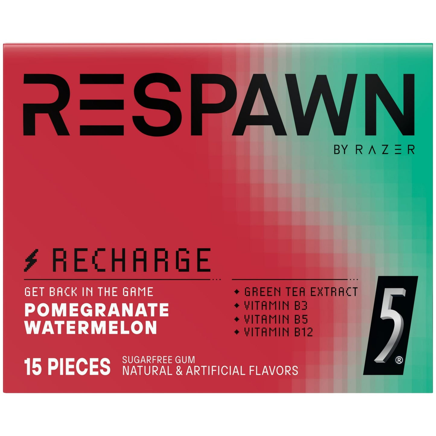 Get ready to chew up the competition and elevate your gameplay with RESPAWN by 5 GUM Pomegranate Watermelon Sugar Free Chewing gum. Formulated with green tea extract and B vitamins, chewing RESPAWN gum keeps you fresh and focused, you’ll be able to pwn all your pals! The revitalizing and invigorating fruit flavor of 5 GUM RESPAWN Pomegranate Watermelon Sugarless gum will help keep you in the zone as you conquer your console. From staying up “just a little longer” to get to the next level, to Twitch livestre