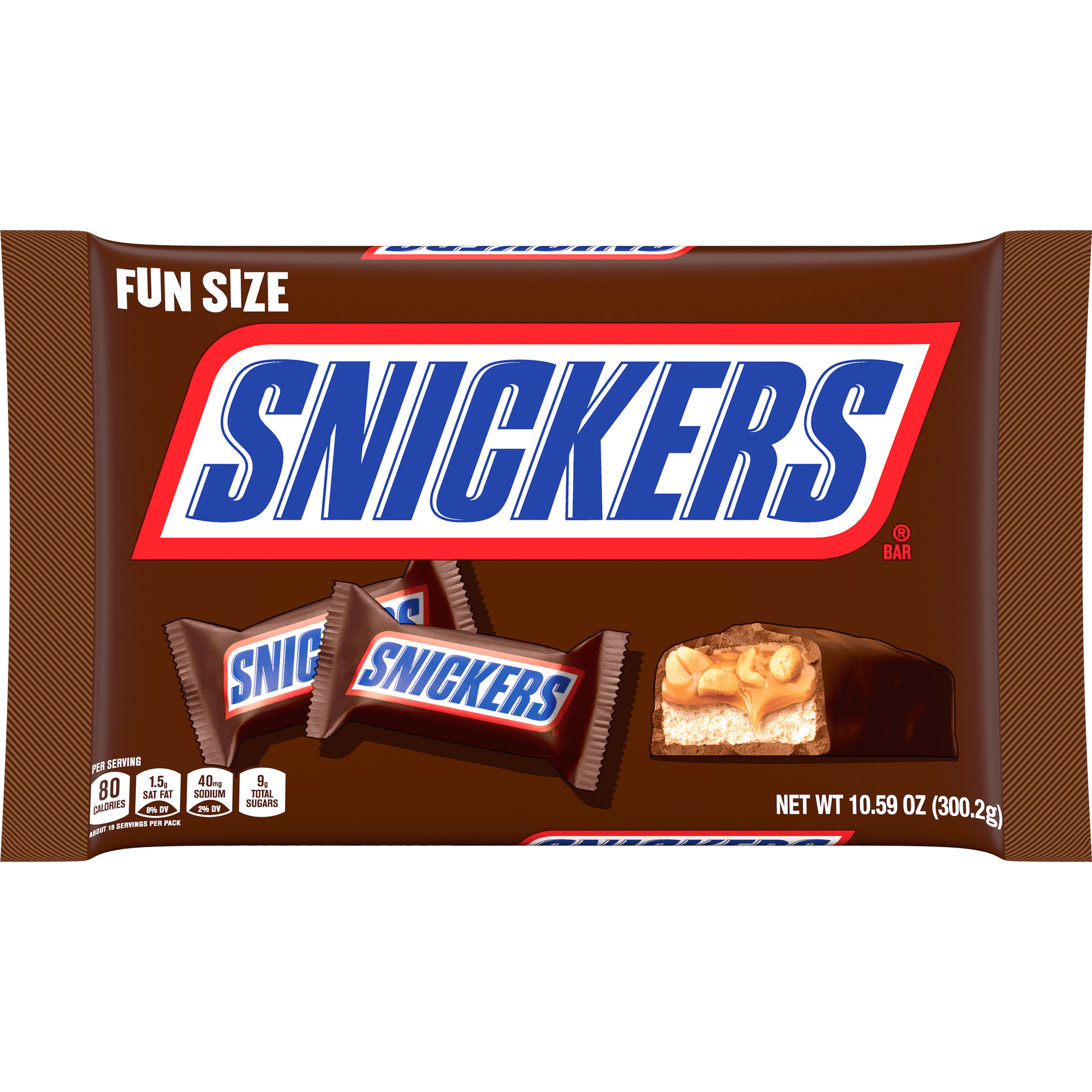 Full of things to love, SNICKERS Fun Size Chocolate Bars are a perfect party treat or afternoon snack. Made with real peanuts, gooey caramel and nougat and creamy milk chocolate, SNICKERS Original Candy Bars fill you up and help keep hunger at bay. Satisfy hunger with these fun size chocolate candy bars. It is no wonder that SNICKERS Candy is a favorite candy bar to so many.