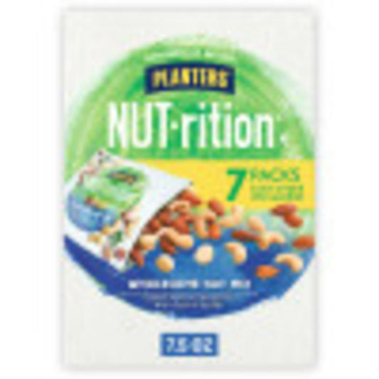 PLANTERS NUT-RITION Wholesome Nut Mix is a smart way to add crunchiness and delicious flavor to your routine. Made with a blend of cashews, almonds, and macadamia nuts, this rich nut mix is packed with eight wholesome vitamins and minerals to keep you going throughout your day. With 6 grams of protein per serving, this lightly roasted and salted snack mix can keep you feeling energized and full until mealtime. This nut mix makes for the perfect grab-and-go option. Includes one 7 count box. All trademarks, l