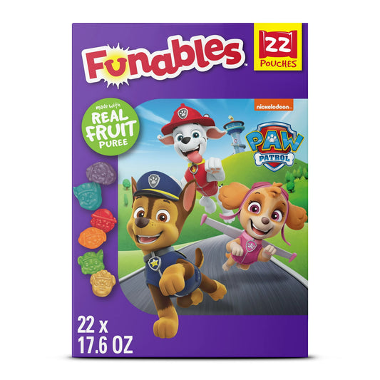 No hunger is too big, and no snack is too small for Funables fruit flavored snacks featuring PAW Patrol rescue pup characters from Nickelodeon Spin Master. Each box of snacks includes an assortment of ten individually wrapped 0.8 packs of fruity snacks featuring PAW Patrol characters. The cute bags include a delicious variety of flavors and of Ryder’s favorite pup-kicks. These are snack time’s best friend, packing a lot of fruity bark into every little bite. In addition to being made with 7.1% real fruit pu