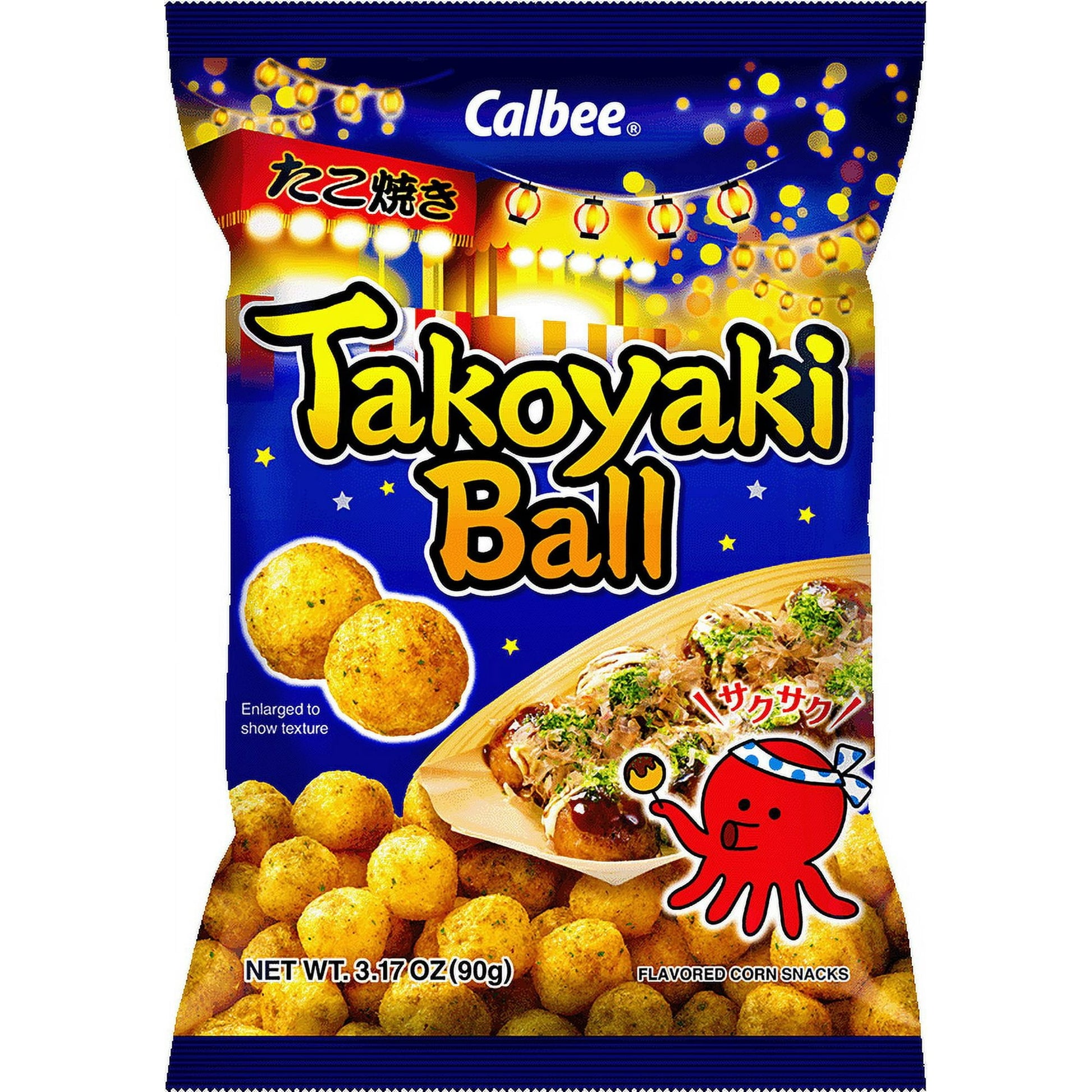 Indulge in a true taste of Japan with Calbee Takoyaki Ball, a unique snack inspired by the beloved Japanese street food, takoyaki. These light, airy corn puffs are seasoned with a rich and savory Japanese-style BBQ sauce flavor, delivering a deliciously authentic taste that transports you to the vibrant streets of Osaka, where takoyaki (octopus-filled savory balls) are a street food staple. Crafted with care and rooted in Japanese culinary tradition, Calbee Takoyaki Balls capture the umami-rich, smoky flavo