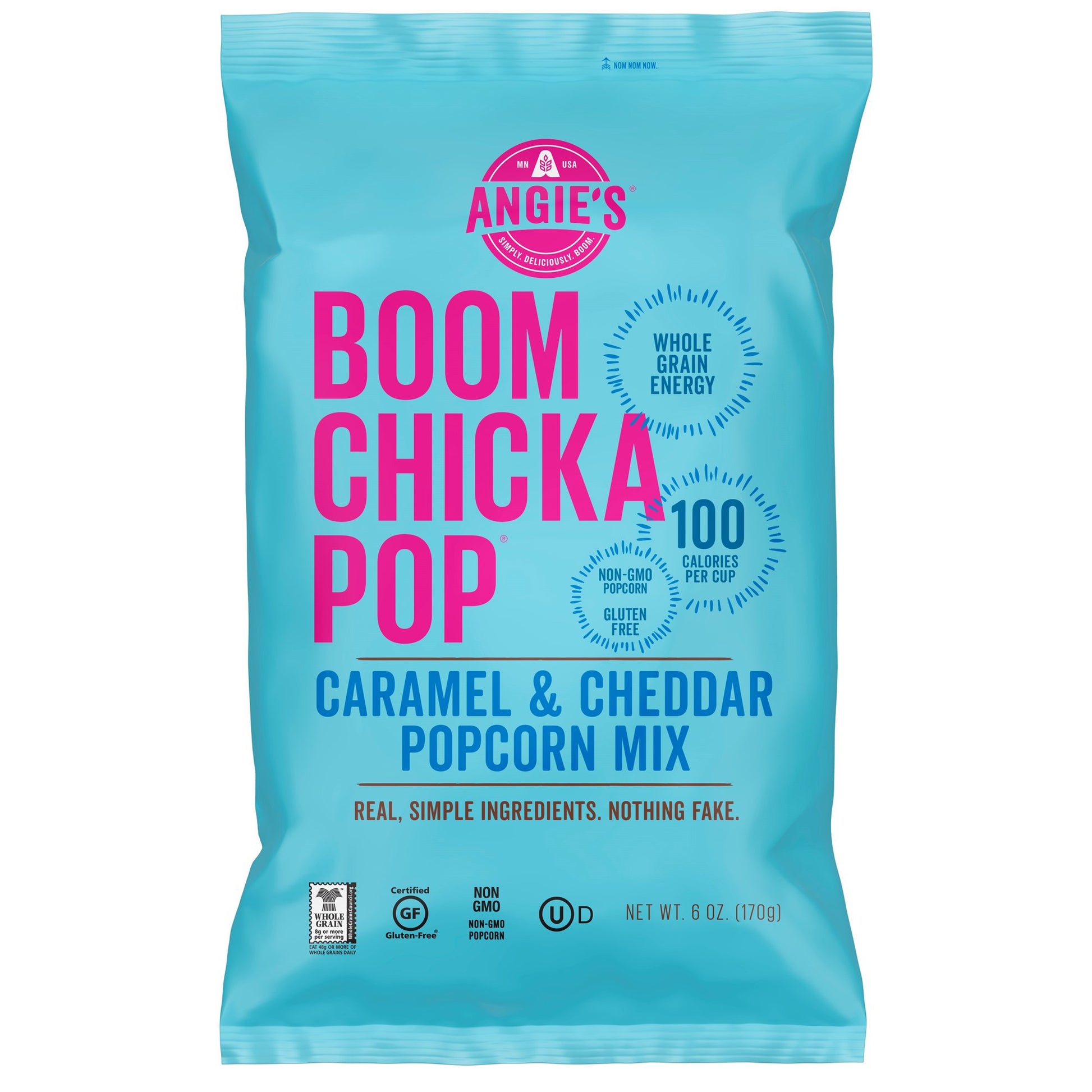 Caramel and cheddar popcorn mix? Oh yes we did. Angie's BOOMCHICKAPOP Buttery Caramel & Real Cheddar Popcorn Mix brings salty and sweet (two universal cravings) together to give you a tasty treat that satisfies. Get the party started with this gluten-free snack made with non-GMO, whole-grain popcorn. Enjoy the dynamic duo of cheddar cheese and caramel at movie nights, on road trips, as an after-school snack or as an anytime treat. This Angie's BOOMCHICKAPOP Popcorn has 100 calories per cup and 0 grams trans