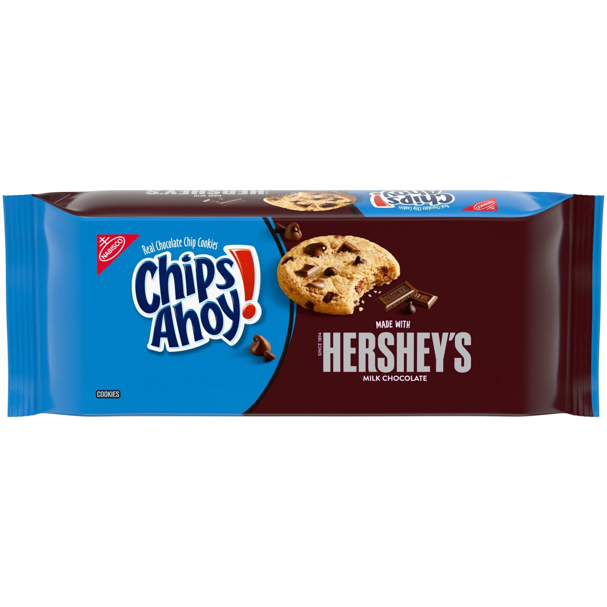 CHIPS AHOY! Chocolate Chip Cookies with Hershey's Milk Chocolate are the CHIPS AHOY! cookies you know and love, baked to have the perfect amount of crunch but with a twist. A chocolate lover’s dream, these chocolate chip cookies also have the creamy goodness of Hershey’s Milk Chocolate. Enjoy these delicious sweet treats on their own with a glass of milk, as part of a dessert recipe or as an ice cream topper.