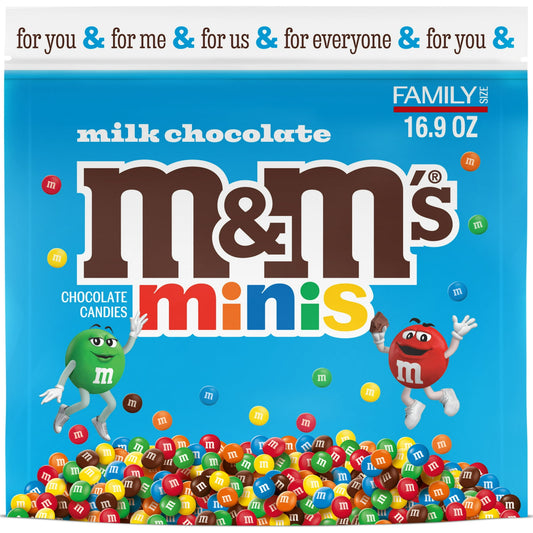 Share delicious, colorful fun with M&M'S MINIS Milk Chocolate Candy. Each bulk candy bag contains 16.9 ounces of scrumptious itty-bitty M&M'S Candies, making it perfect for stocking up on your favorite baking ingredient. Perfect for parties and celebrations of all kinds, these tasty candies are sure to delight friends and family. Take these bite-size chocolates with you on the go or pass a pack around during study breaks. Stock up with this resealable bag and keep fresh M&M'S MINIS Milk Chocolate Candy on h