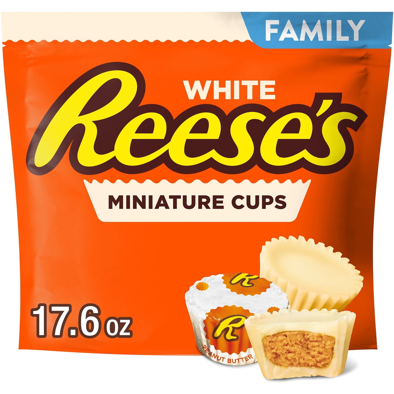 REESE'S Miniatures white creme peanut butter cups are the classic REESE'S cups you know and love but coated with delightful white creme instead of milk chocolate. These delectable treats are easy to enjoy anywhere and anytime you need a sweet moment to yourself. Bagged candy is great for stocking in the pantry or sharing around the office. Savor each decadent bite of creamy peanut butter surrounded by sweet and smooth white creme. REESE'S white creme peanut butter cups are kosher and gluten free, so everyon