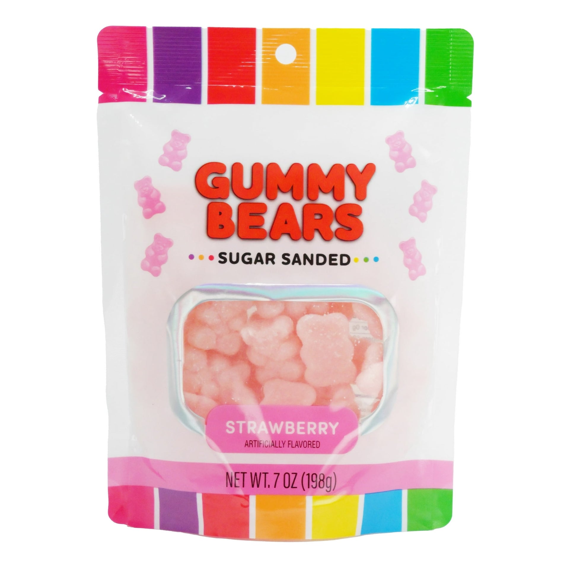 Experience the sweet and fruity goodness of Hilco's Sugar-Sanded Gummy Bears in a delicious strawberry flavor. This 7 oz pouch brings you the luscious flavor of ripe strawberries in every chewy bite. Coated with a delightful sugar sanded finish, these gummy bears offer a satisfyingly sweet and slightly crunchy texture. Perfect for snacking, sharing, or satisfying your strawberry cravings, these gummy bears are a must-have treat. Regular size, approximately 42 pieces.