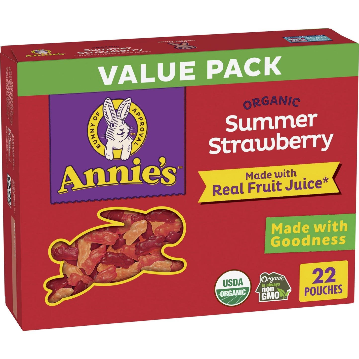 Organic snacks? Yes, please! Annie's Summer Strawberry Bunny Fruit Flavored Snacks are non-GMO, made with real fruit juice*, and are an excellent source of vitamin C. That's something everybunny can be hoppy about. Best of all, these gummies are vegan, gelatin free, gluten free and come in single-serving pouches. Annie's individually wrapped snacks are great for school snacks, soccer practice or the car. And like you'd expect from Annie's gluten free snacks, they're made with goodness. That means no artific