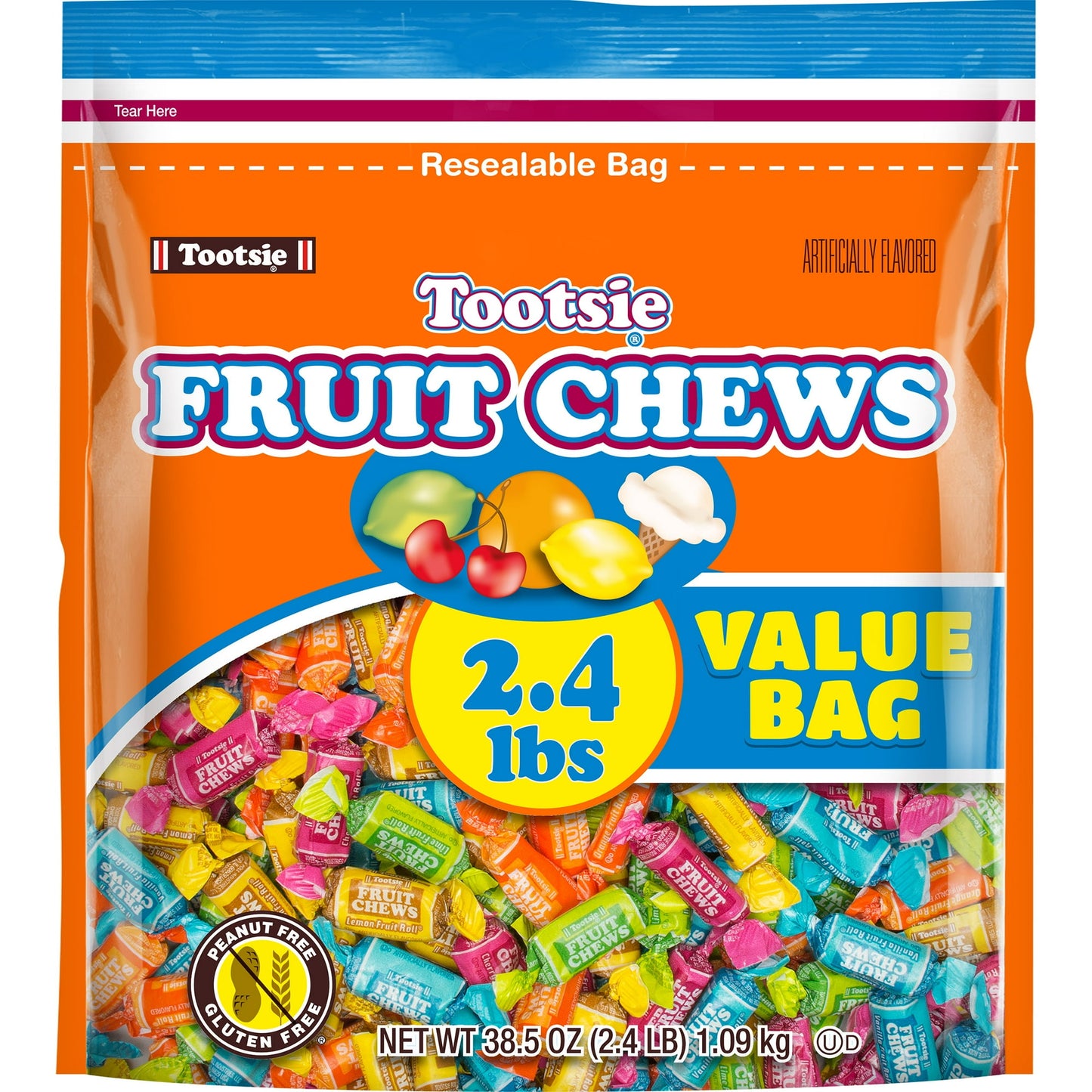 Offering the same look and chew as the original Tootsie Roll, these Tootsie Fruit Chews come in a delicious array of fruit-flavored varieties, including Cherry, Lemon, Orange, Vanilla, and Lime. These Tootsie Fruit Rolls are individually-wrapped, bite-sized candies that pack a punch! Plus, they come in a reusable package with a coin slot, so you can save for the future after you enjoy your fruit chews. This container is perfect as a stocking stuffer, Secret Santa gift, or for keeping all to yourself. Get re