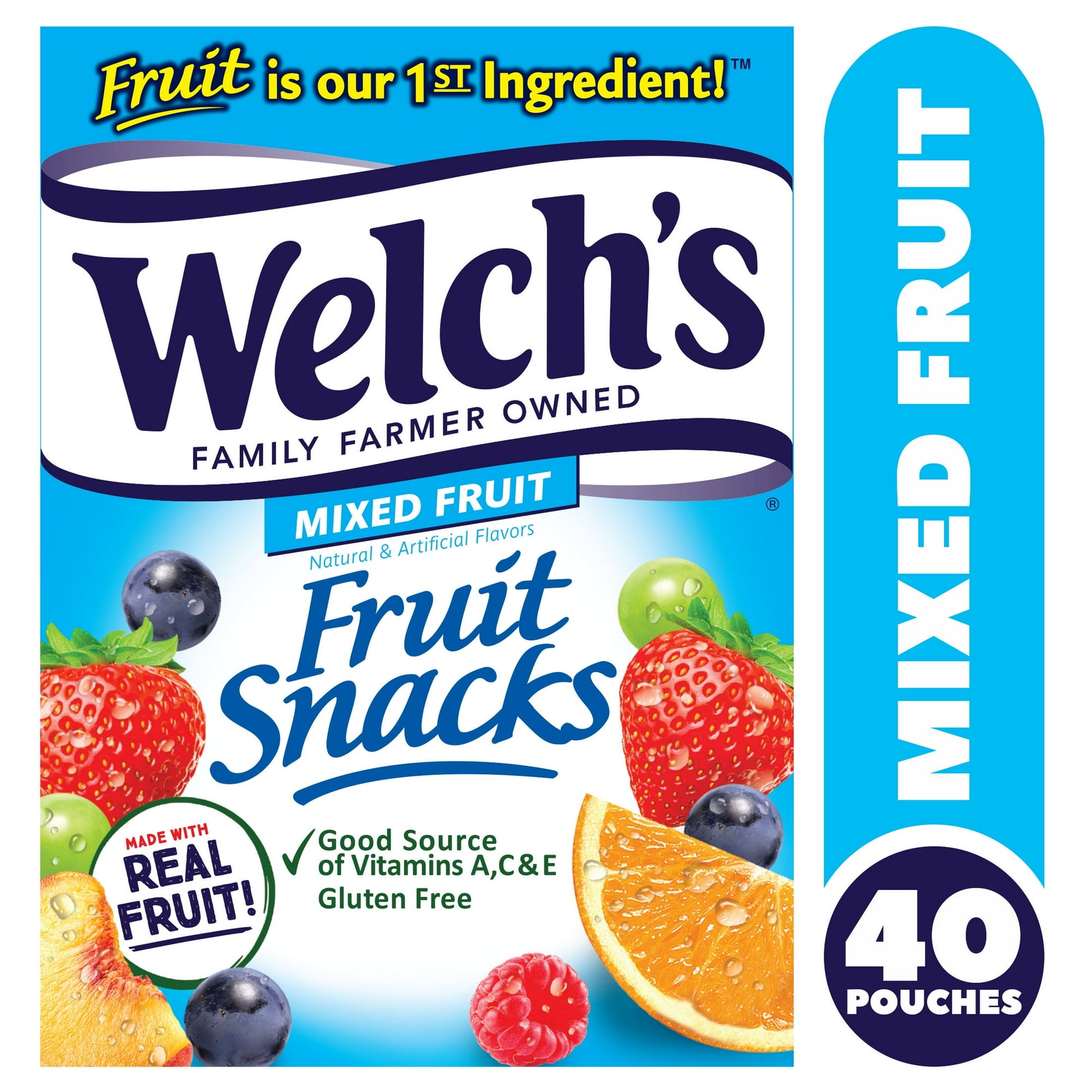 At Welch's Fruit Snacks we always use Real Fruit as the First Ingredient, that's why our fruit snacks are bursting with delicious taste. With over 10 mouthwatering Welch's Fruit Snacks flavor varieties to love, it's easy to find your family's favorite!