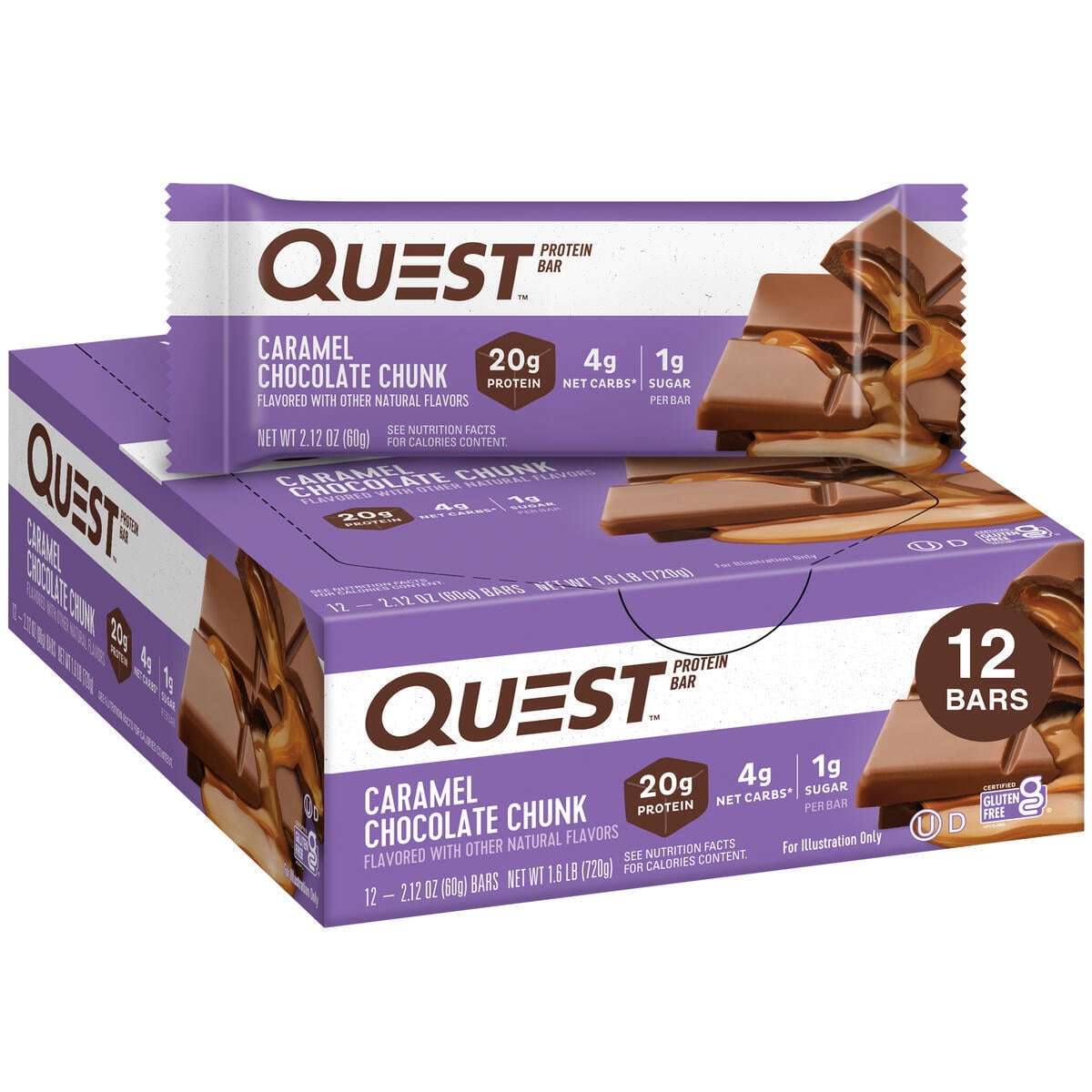 Quest Protein Bar Caramel Chocolate Chunk - Loaded with chocolate chunks and pockets of caramel, each bite is a delectable surprise for your Caramel cravings.