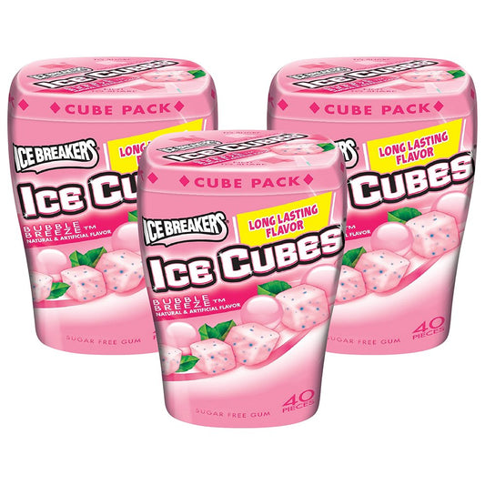 The whole family can freshen up with the sweet taste of ICE BREAKERS ICE CUBES Sugar Free BUBBLE BREEZE Gum. These fun cube-shaped pieces of gum are instantly cold and loaded with dazzling flavor crystals, and the convenient cube pack fits right in your cup holder!