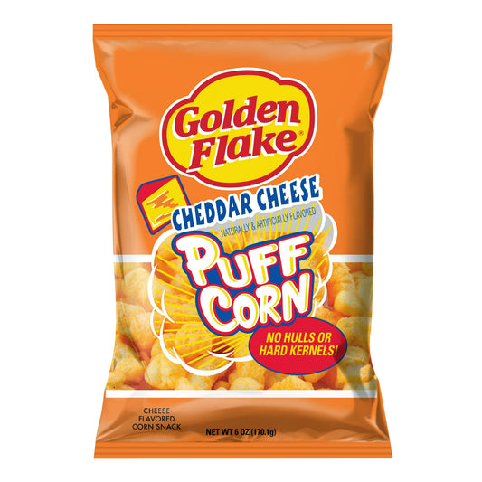 Indulge in the irresistible crunch and savory satisfaction of Golden Flake Cheddar Cheese Puff Corn. Made from premium corn kernels, these airy puffs are generously coated with rich cheddar cheese seasoning, delivering a perfect balance of cheesy goodness and crispy texture in every mouthful. Whether you're snacking solo, hosting a gathering, or enjoying a movie night with loved ones, these delectable puff corns are sure to be a hit. Conveniently packaged for on-the-go enjoyment, they make the ideal snack f