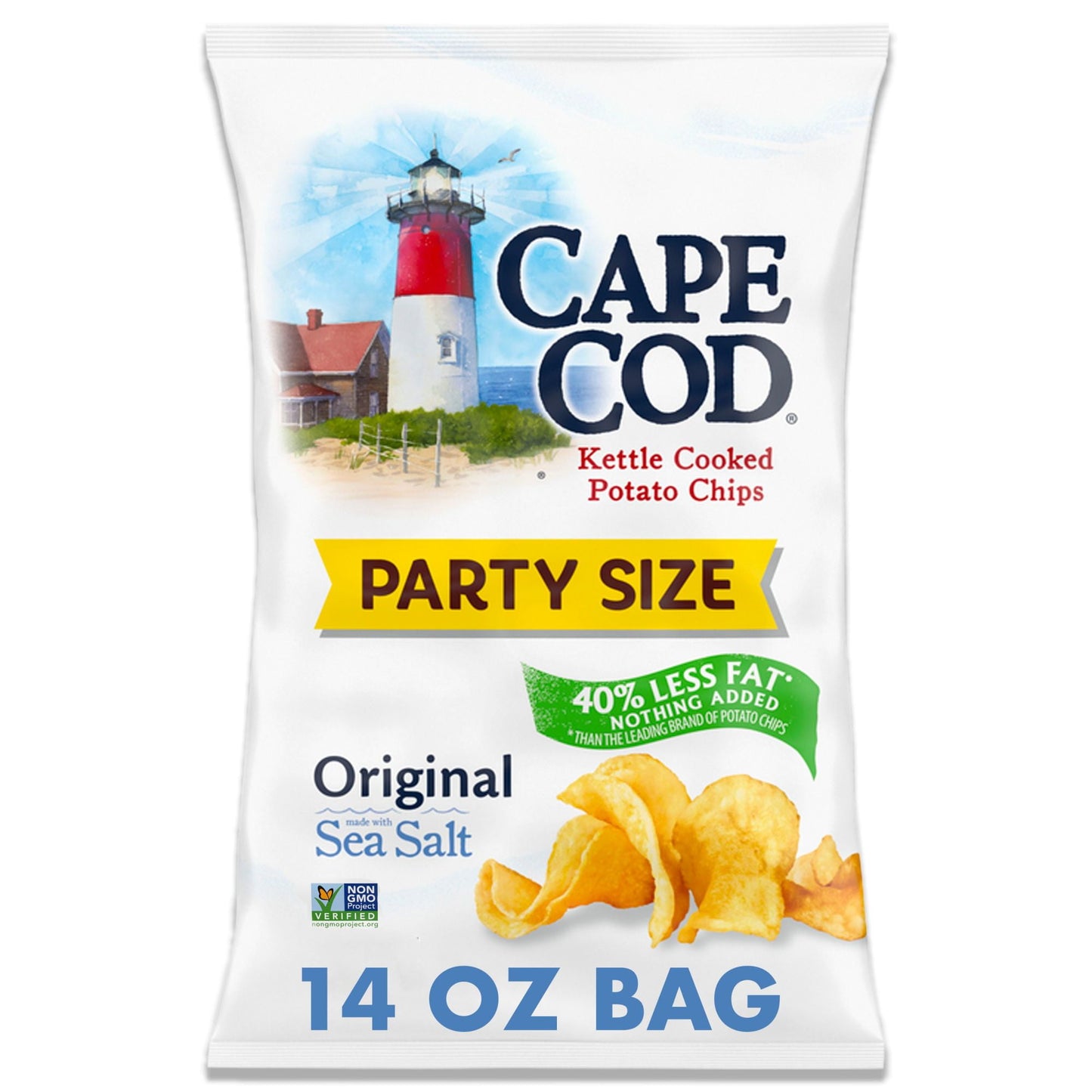 Cape Cod Less Fat Original Kettle Cooked Chips can’t stop at perfection. Our chips are already a classic thanks to their distinctive crunch and flavor. With this variety, you get great taste but with 40% less fat than the leading brand of potato chips, because extra spin in the kettle removes excess oil for less fat, with nothing added. We take choice potatoes and slice them perfectly, cooking them in custom kettles, one batch at a time until they reach a golden-amber hue. Unique shapes and folds mean one-o