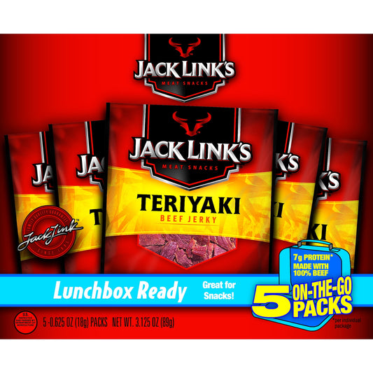 Satisfy your hunger the way humans have been doing it for centuries: meat. Not carrots and celery. Real, hearty Teriyaki Beef Jerky can help satisfy big and little human hunger whenever and wherever you need it. Perfectly sized to fit in a lunch box, briefcase or under your hardhat, each bag is packed with sweet and savory Teriyaki Beef Jerky.