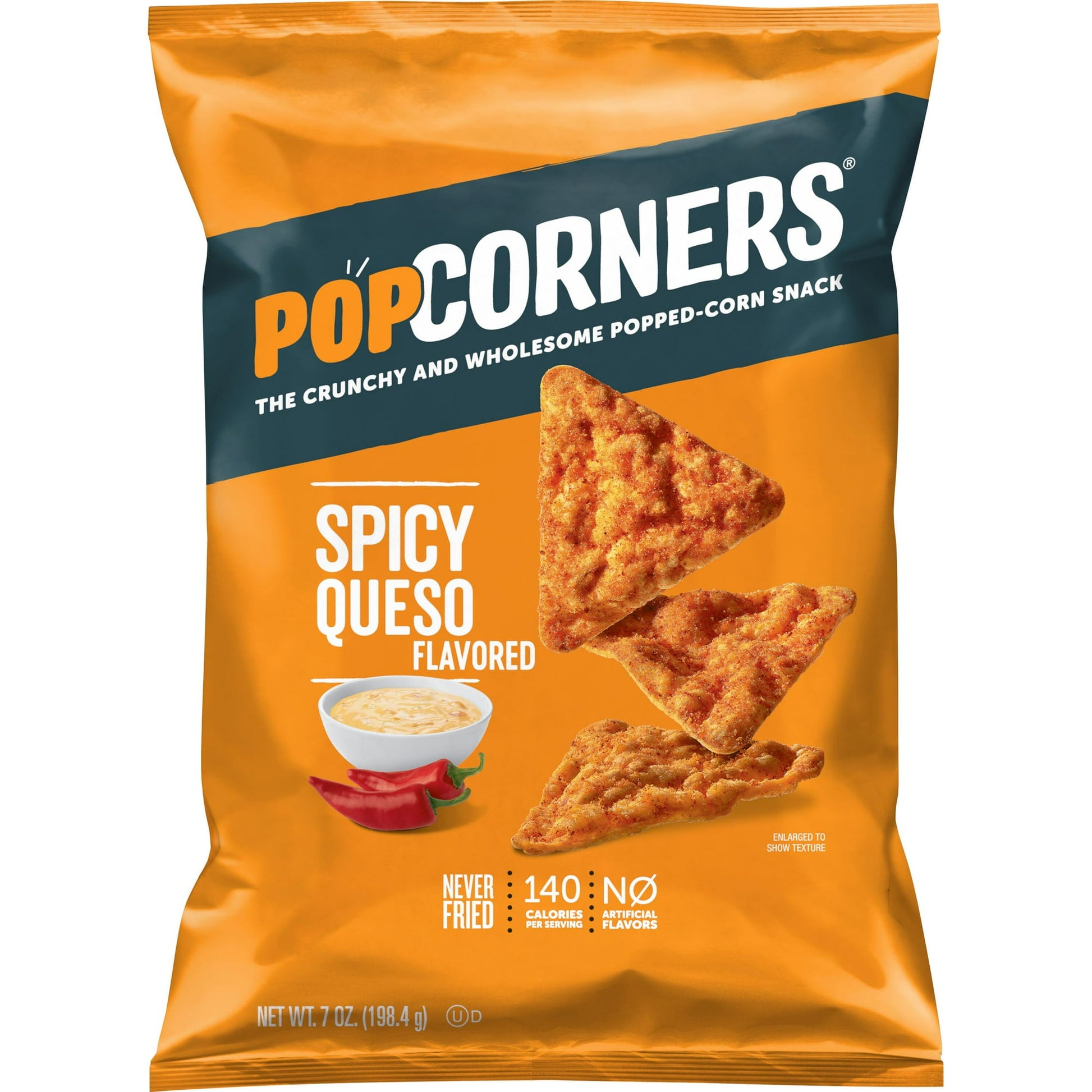 PopCorners are the delicious, low-calorie snack that makes it easier than ever to SNACK BETTER! Drizzled in sunflower oil with a pinch of sea salt, our healthy chips are made with non-GMO corn and never fried. No gluten, no nuts. Just simple ingredients for great tasting flavor. We made this Tex-Mex classic ONE BETTER with a chef-inspired medley of red and black peppercorns that add to the spicy cheesiness. One bite will have you saying ¡Ay, caramba! Shelf-Stable. PopCorners Brand Popped Snack Chips. Spicy 