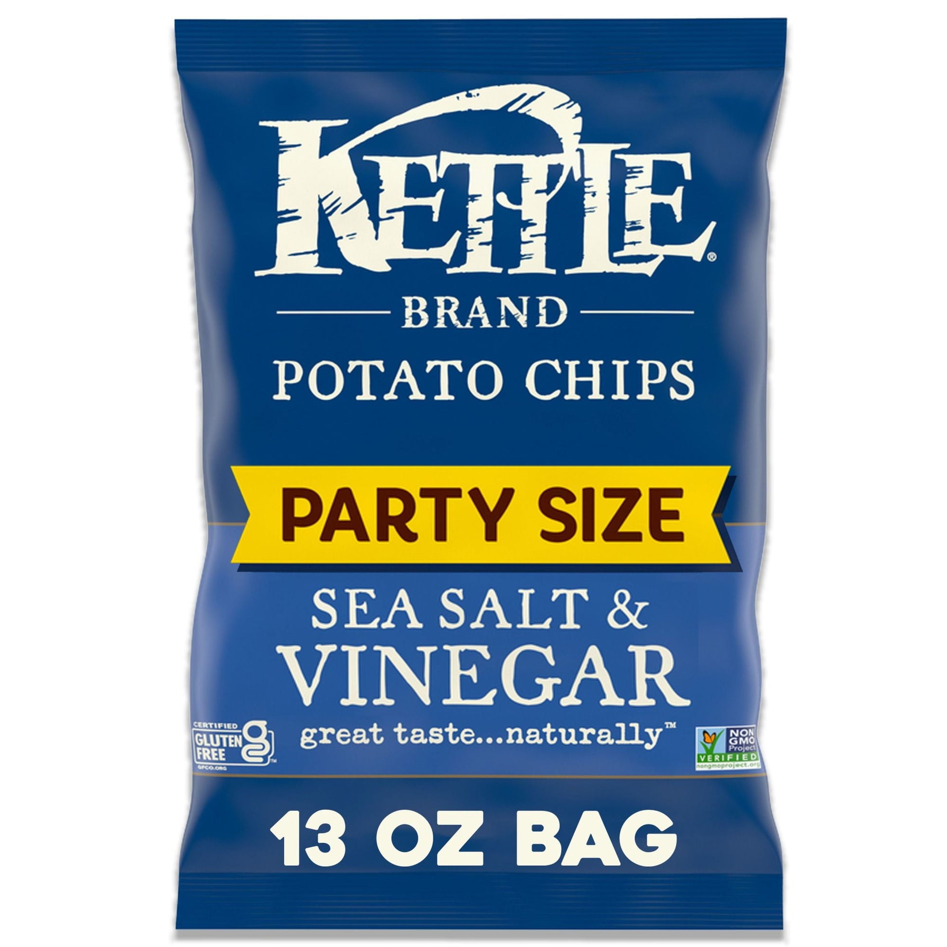 Kettle Brand Salt & Vinegar kettle chips start with a search for undisputed potato excellence. Determined not to disrupt the flawless, spudsy goodness, these beauties are kettle cooked, skins on, one batch at a time. Delight your taste buds with our take on this flavorful favorite with a balance of sea salt with a hint of tongue-puckering vinegar. And of course, these chips come complete with the satisfying crunch you love. When you open a bag of our Kettle Brand potato chips, you know you're getting incred