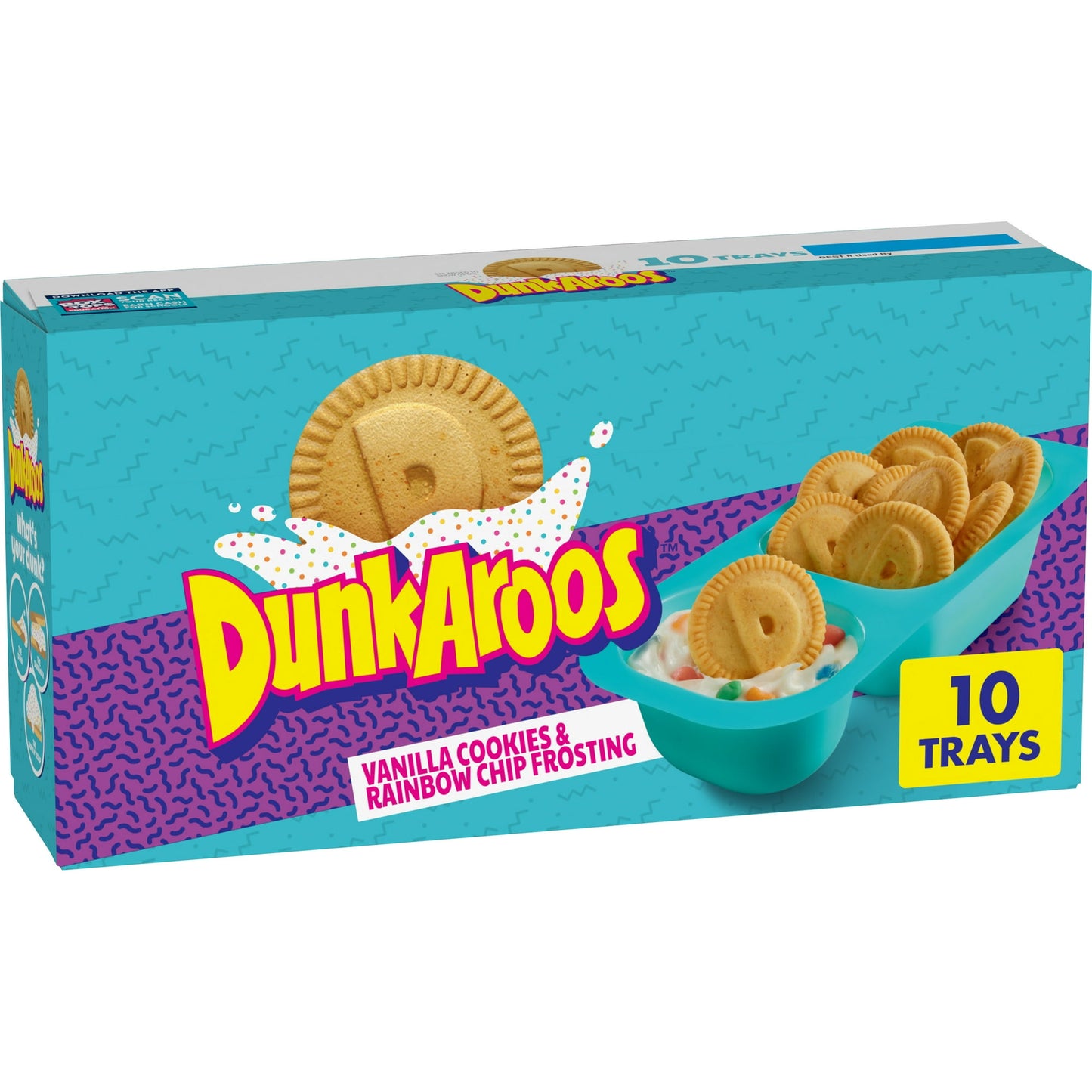 That Was THEN This is NOW. The snack you loved to dunk in the 90’s is making a mega comeback. You asked and we answered. Your favorite 90’s snack is now available in Vanilla Cookies and Rainbow Chip Frosting. This epic frosting and cookie dunking duo includes the Vanilla Cookies and Rainbow Chip Frosting. The most epic frosting and cookie dunking duo, a snack the entire family will love. The perfect snack or lunch box dessert, this tasty treat is easy to take with you on the go. The convenient snack packs m