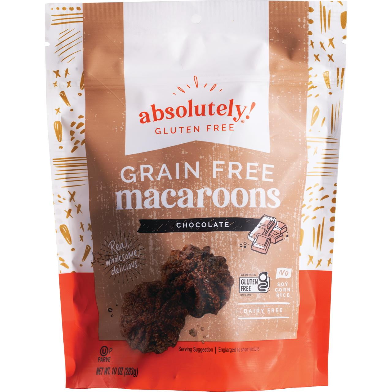 Absolutely Gluten Free Chocolate Macaroons, 10 oz, are impeccably soft, chewy and finished with the perfect amount of sweetness, our Grain Free Macaroons are made from all natural ingredients, including real coconut, and without soy, corn, rice or dairy. Certified Gluten Free, Kosher and Non-Dairy. The chewy, fresh coconut texture mixed with premium ingredients makes our macaroons a favorite treat everyone can enjoy! These bit sized chews are perfect, sweet tooth approved snacks. Easy to grab on the go with