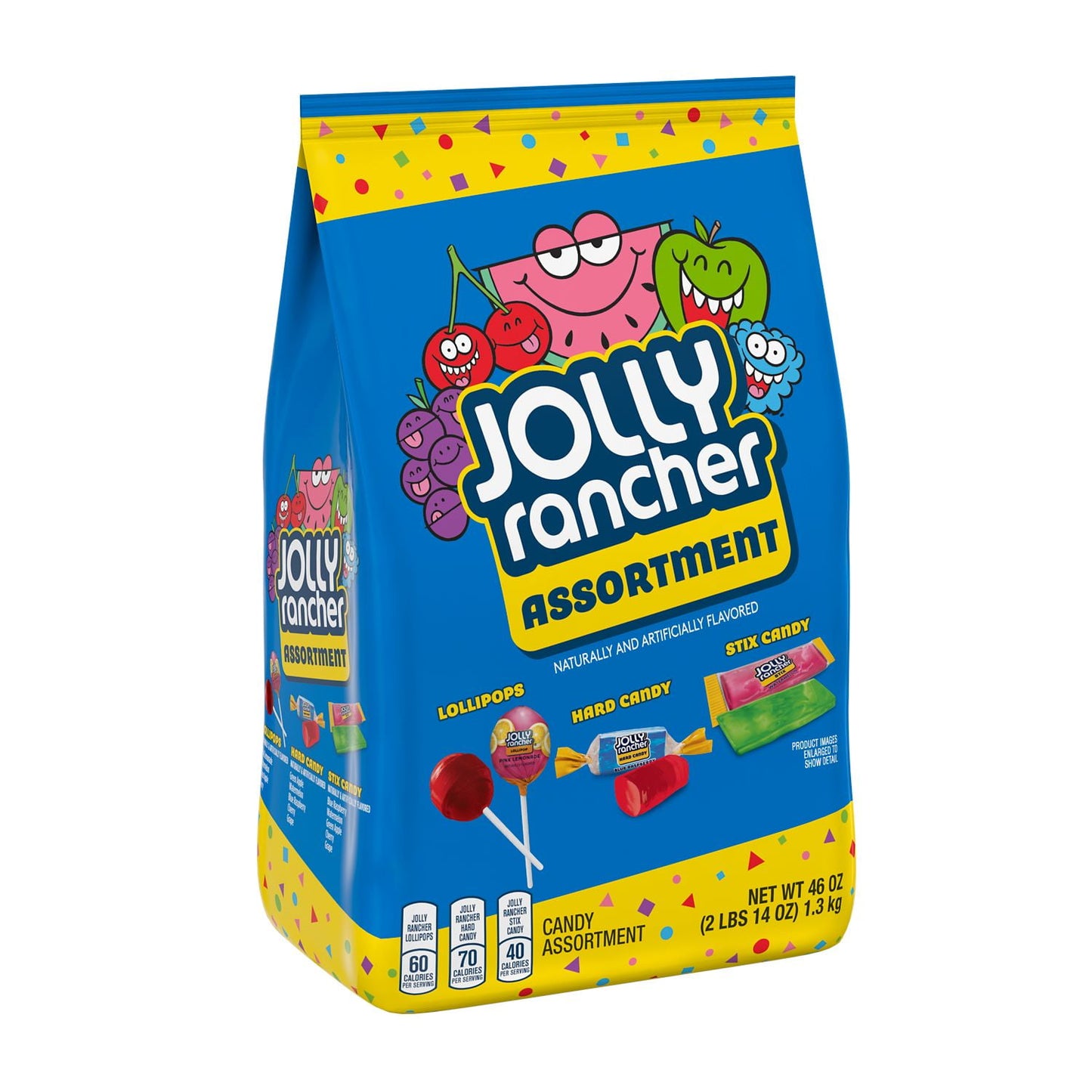 The JOLLY RANCHER candy assortment bag is a mix of fruity favorites for the whole family in just one bulk bag. Enjoy a mix of individually wrapped candy that is easy to snack on. This bag of individually wrapped, fruit flavored assorted candy features JOLLY RANCHER Stix candy, lollipops and hard candy. Keep this bulk candy bag with you on the go to share with friends, co-workers, teammates, classmates and family members throughout the day — but don't forget to save some for yourself during all that sharing.