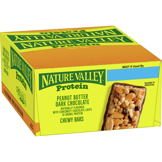 Nature Valley Chewy Protein Granola Bars contain 10g of protein, making them the perfect snack to help keep you going. These Protein Granola Bars are made with rich dark chocolate chips, roasted peanuts and creamy peanut butter. Enjoy these convenient bars for snack time or as an on-the-go invigorating treat. Gluten-free and perfect for the pantry, lunch box, and hiking trail. Made with no artificial flavors, artificial colors, or high fructose corn syrup. At Nature Valley, we believe that what you put in i