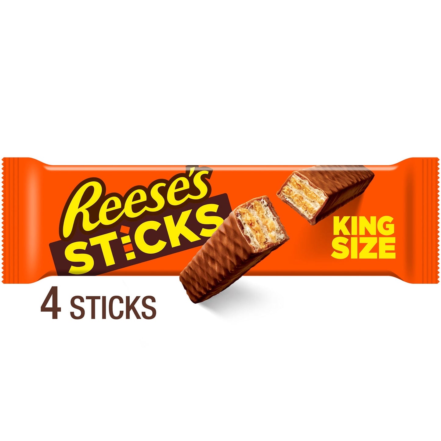 What more could you want? REESE'S STICKS wafer candy bars have the perfect three ingredients in every single bite — creamy milk chocolate, crispy crunchy wafer bars and lip-licking peanut butter! You'll enjoy these fun, king-sized packs of treats until the last peanut butter bite. Celebrate any special event with several king-size packs or stuff them in your pantry for fun desserts. You can even stick these chocolate peanut butter wafer bars on top of ice cream or crush them up for a unique baking twist. To