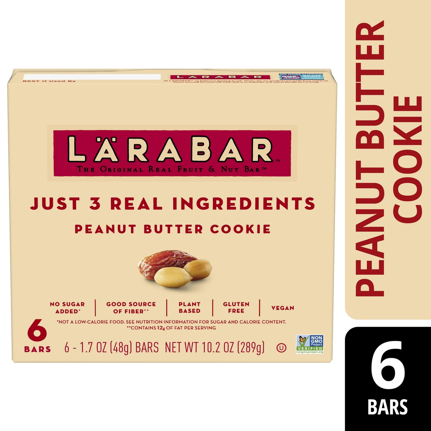 Eat clean with 100% real ingredients. Larabar makes simple and healthy snacks you can feel good about eating. With our simple blend of fruits, nuts & spices, clean eating just got a whole lot easier. Whether it's part of your breakfast or afternoon snack, this bar is an easy and delicious option that will lift your vitality and provide energy with every bite. Larabar Peanut Butter Cookie is made from just three simple ingredients: dates, peanuts, and sea salt and is Vegan, Gluten Free, Dairy Free, Kosher, S