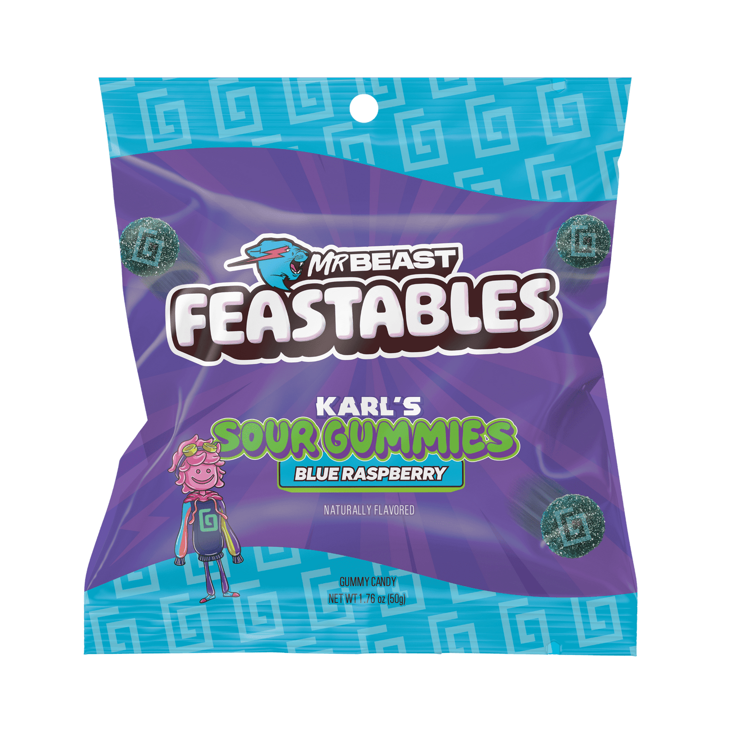 Mr Beast Karl Blue Raspberry Gummies offers better for you snacking, with better-than-ever flavor. Feastables is on a mission to change the way you snack. Founded by MrBeast (aka Jimmy Donaldson), we’ve created delicious snacks with ingredients you can trust. Our snacks will not only level up your day, but it will leave you wondering how you can get your hands on more.