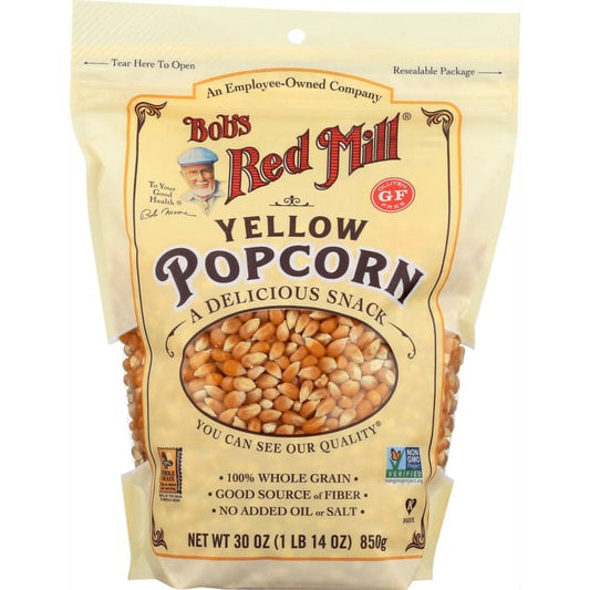 Fluffy and crunchy with a consistent pop, our Bob's Red Mill Gluten Free, Whole Yellow Popcorn, 30 oz can be easily prepared in the microwave, on the stovetop, or in an air popper. We have made our whole yellow popcorn with just one ingredient, whole grain corn, so you can treat yourself without the guilt. It is a good source of fiber and has a naturally sweet flavor with no added oil or salt. Our premium quality popcorn has been tested and confirmed gluten free in our quality control laboratory, so those w