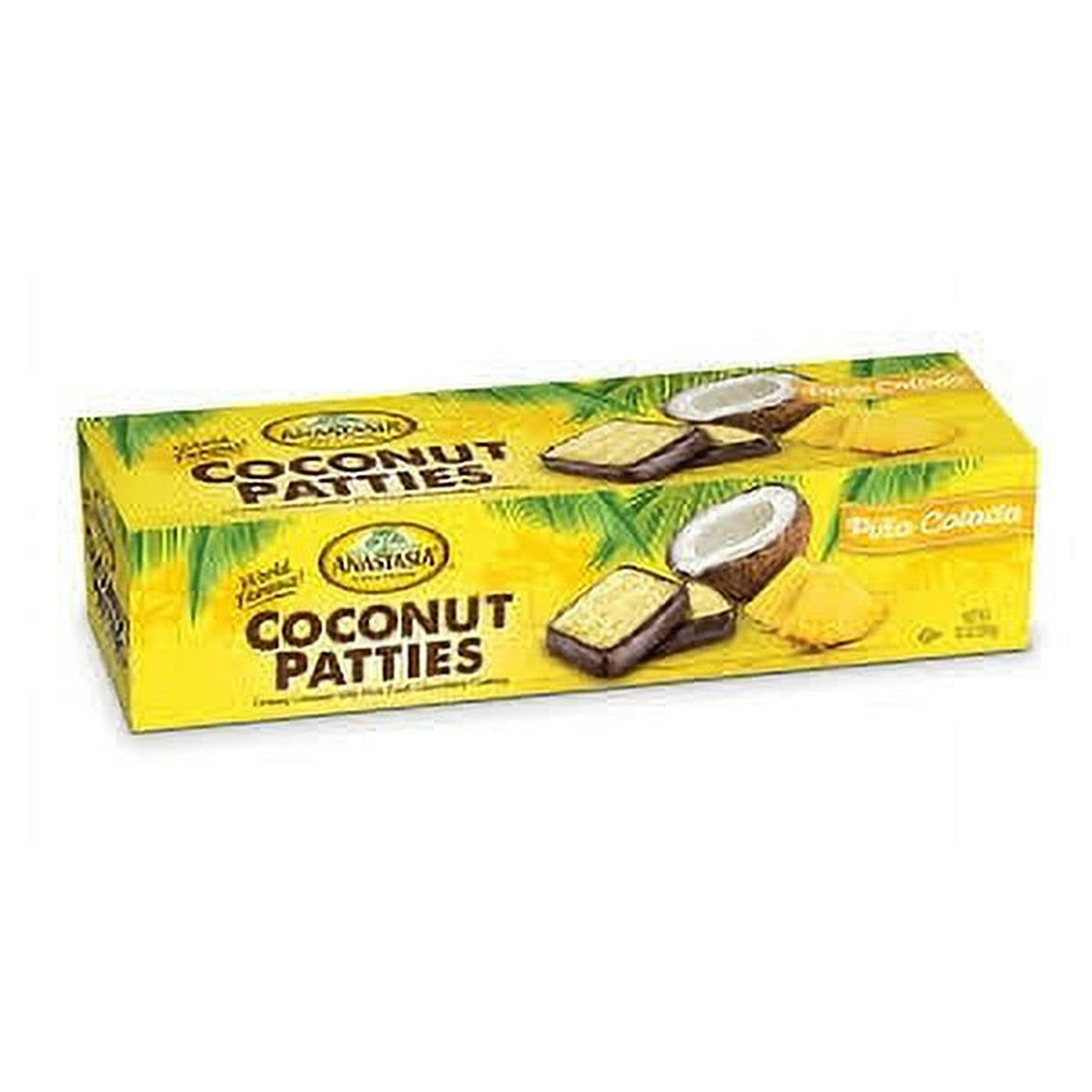 Pina Colada Coconut Patties let you bring a sweet piece of Florida home with you. Each patty is made up of a smooth, shreddedcoconut texture & pina colada flavor, dipped in a rich dark chocolatey coating. This 12 oz. box contains 9 individually wrapped Coconut Patties.