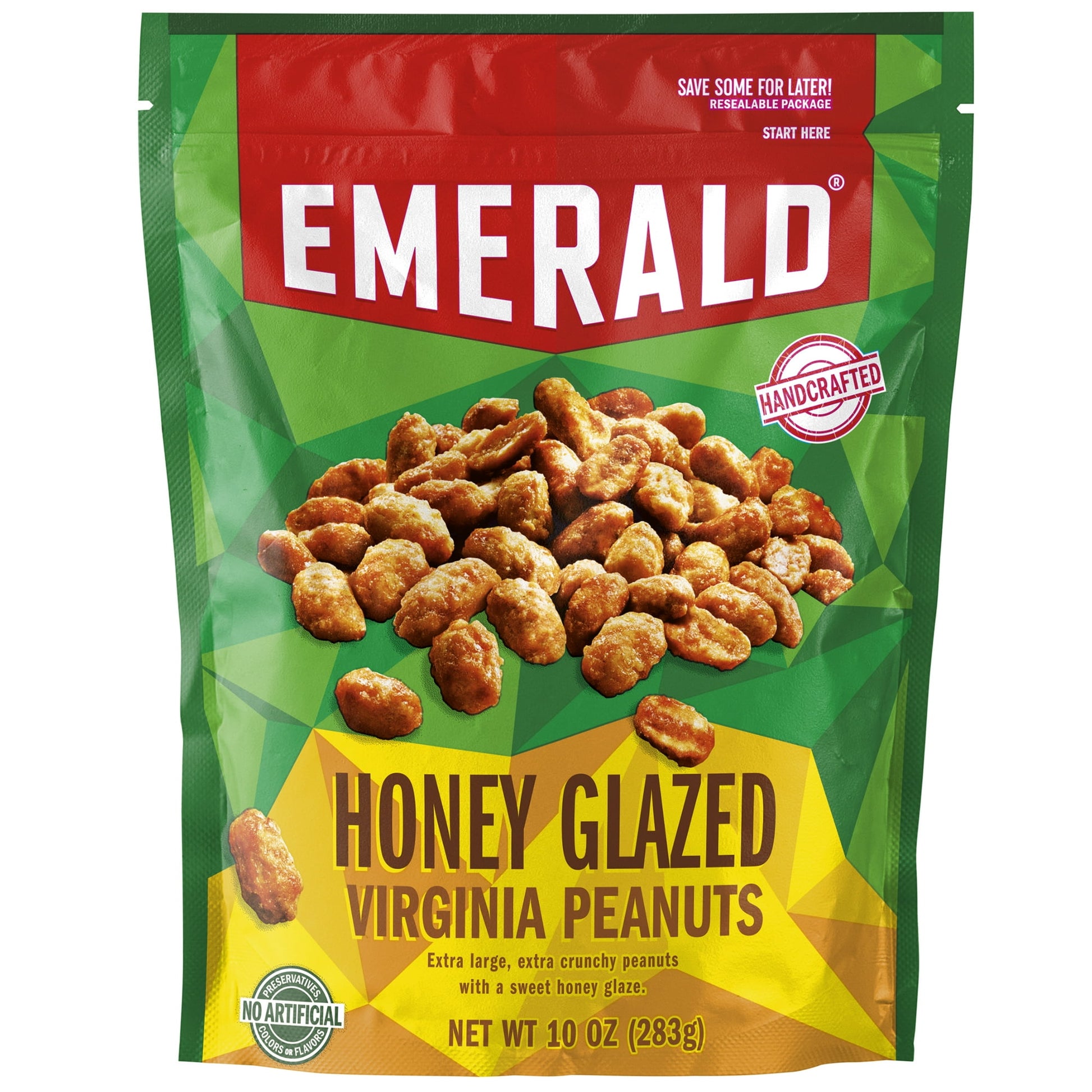 Emerald Nut's extra large peanuts are roasted in small batches with our sweet honey glaze. Tastes like stealing from the hive while the queen bee is away! These convenient resealable bags are perfect for a better-for-you snack anytime. Emerald sources only the tastiest, highest-quality nuts. Whether you want a great-tasting snack or a treat you’re proud to serve to your guests, you can count on Emerald Nuts. Whatever the occasion, Emerald has the specific nut you are looking for. Since it's non-GMO, Kosher 