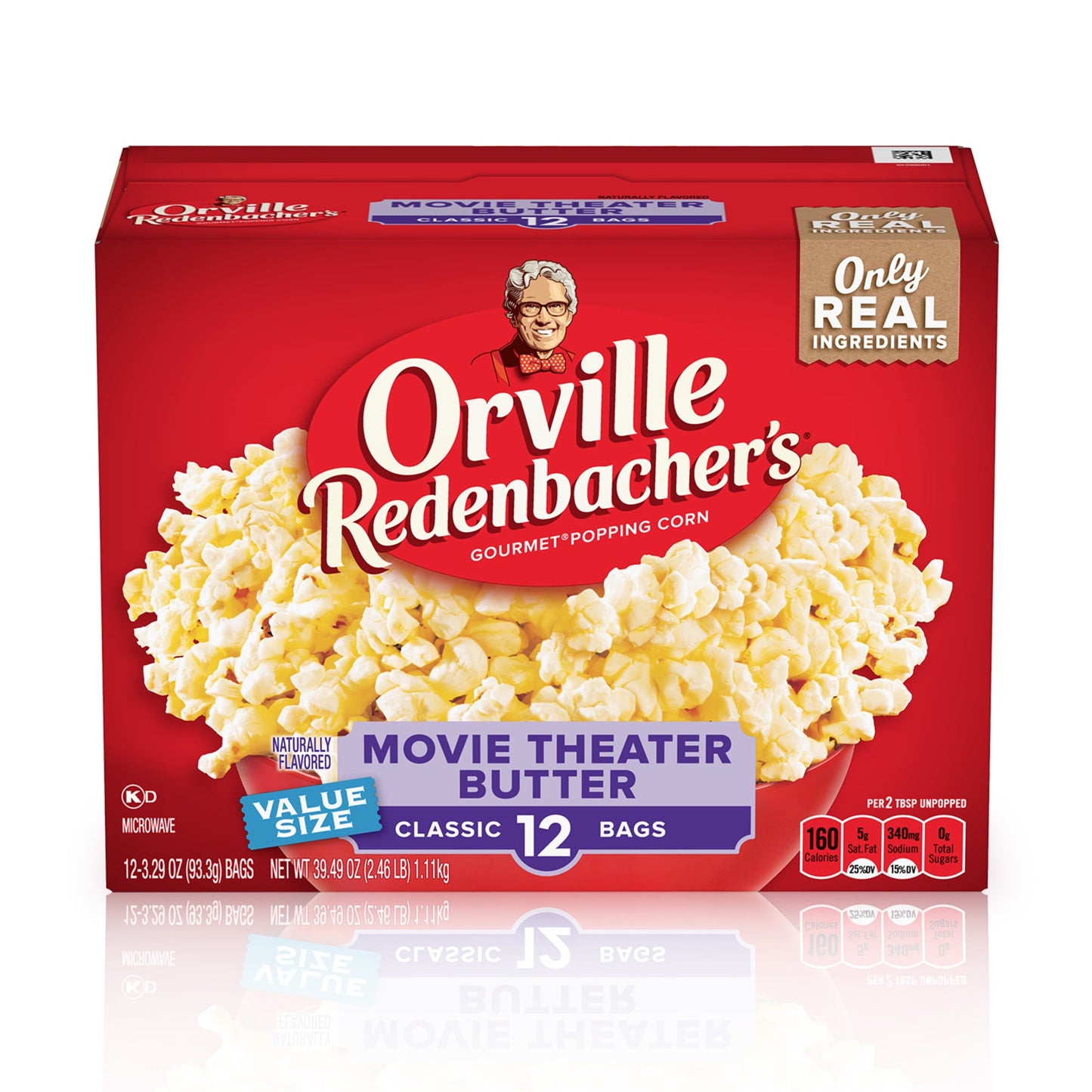 Orville Redenbacher's is the only leading brand that uses real butter* and the only leading brand of microwave popcorn with no artificial preservatives, flavors, or dyes in all of our products. Every handful of our delicious Movie Theater Butter Popcorn transports you from your couch to the theater. Orville Redenbacher's microwave popcorn is made with only high-quality, non-GMO popcorn kernels. Orville Redenbacher's isn't just a name. It's a promise of excellence and authenticity-and boom-the perfect microw