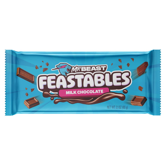 Indulge in the new and improved Feastables MrBeast Milk Chocolate Bar, crafted with a reformulated recipe for a richer and more delectable flavor experience. Blended to perfection, this smoother and creamier chocolate candy will melt in your mouth with every bite. The new formula features simple, high-quality ingredients resulting in a deliciously satisfying chocolate snack. Share the joy with this sweet treat, perfect for satisfying cravings and relishing sweet moments.