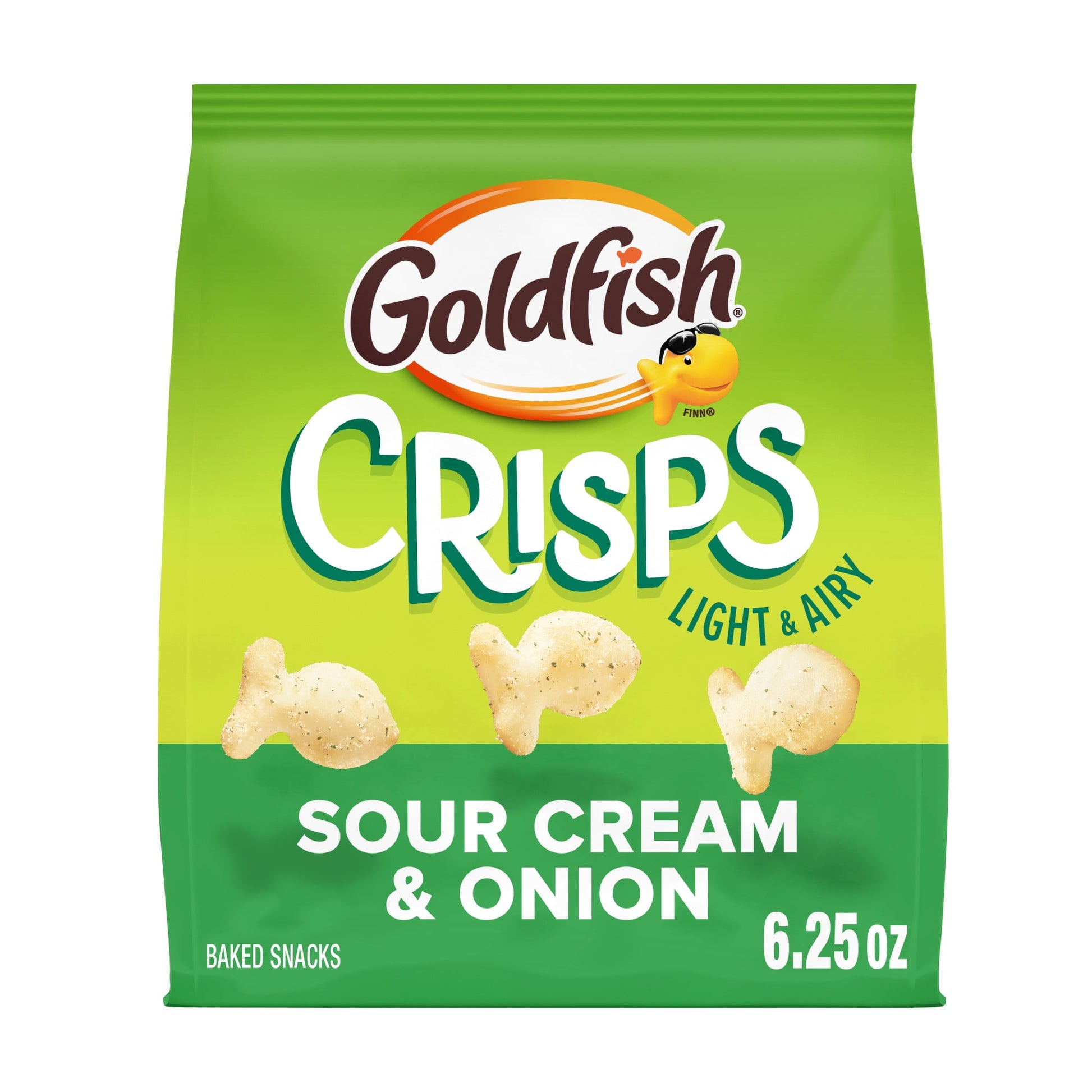 Experience New Sour Cream and Onion Goldfish Crisps! These irresistible Goldfish are light and airy, always baked, and seasoned to perfection. New bite-sized Goldfish Crisps are the perfect chip-like snack, baked with potato and wheat! With the satisfying blend of rich sour cream and savory onion, these crisps are seasoned to perfection and ready for your enjoyment. The 6.25-ounce bag is perfect for sharing, solo snacking, or taking on the go. Try these delicious, fish shaped crisps - available in Cheddar, 