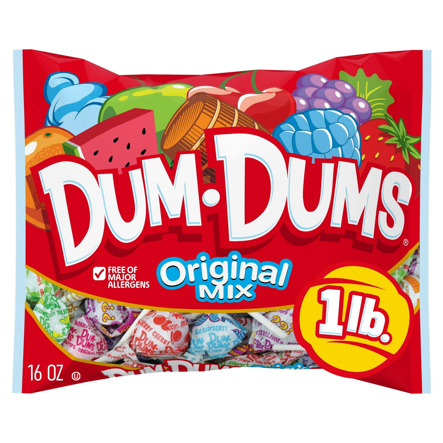 Add Dum-Dums to your shopping list! Up to sixteen flavors included in each pack including delicious fruity flavors like Blu Raspberry, Fruit Punch, Watermelon, Pineapple, Cherry and Sour Apple. You’ll also find all-time favorites like Cream Soda, Root Beer, Butterscotch. And don’t forget the famous Mystery Flavor which will keep you guessing! New flavors are introduced every year. Dum-Dums have a way of brightening life's everyday moments at home, on the go, or at work. Share Dum-Dums with your family, frie