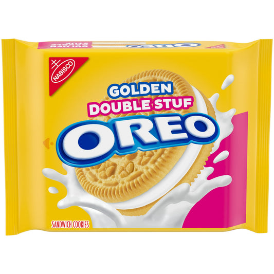 OREO Double Stuf Golden Sandwich Cookies are the favorite of those who want more creme in their OREO cookies. These vanilla sandwich cookies are filled with even more classic OREO creme, making them supremely dunkable and delicious. Golden OREO cookies are great snack cookies for sharing with friends and family. The resealable package with easy-pull tab keeps double stuffed cookies fresh.