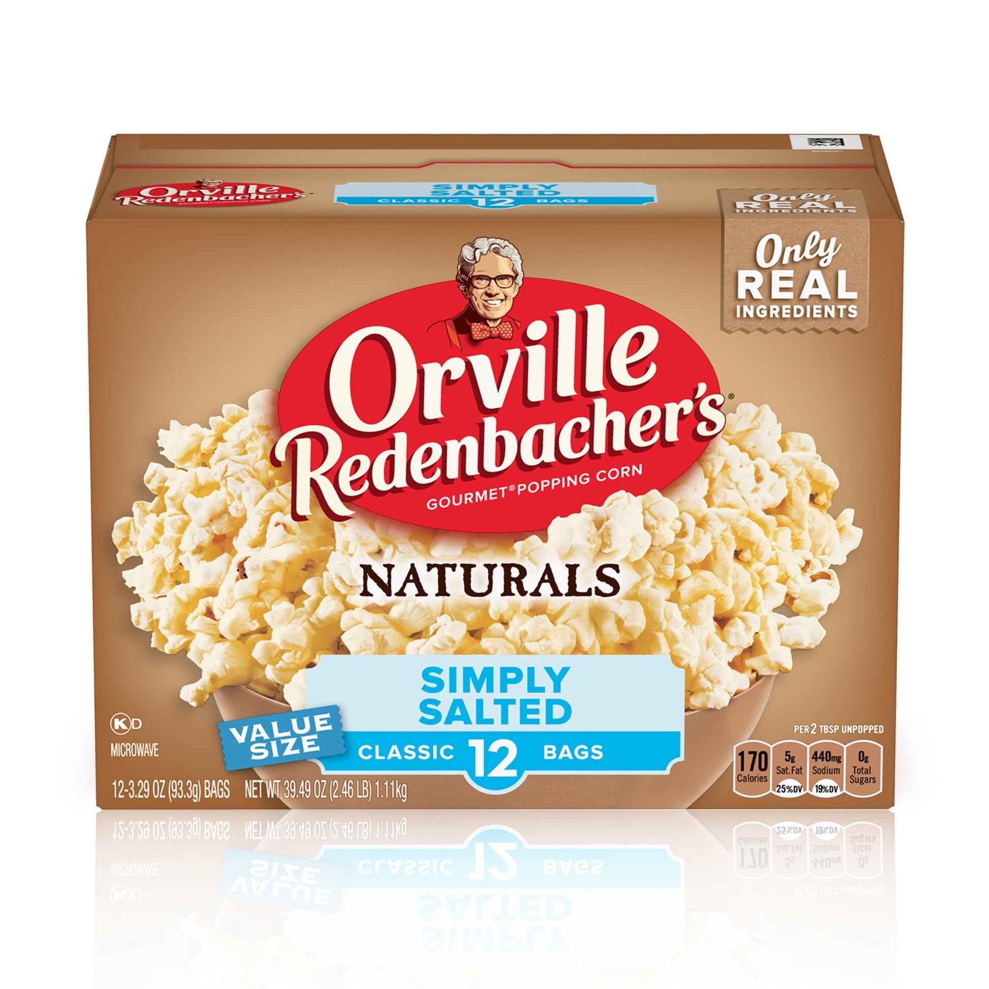 Orville Redenbacher’s Naturals Simply Salted Popcorn pops up in minutes and has 0 grams of trans fat and 100% whole-grain gourmet popcorn per serving. Enjoy a delicious, better-for-you snack that’s ready in minutes.