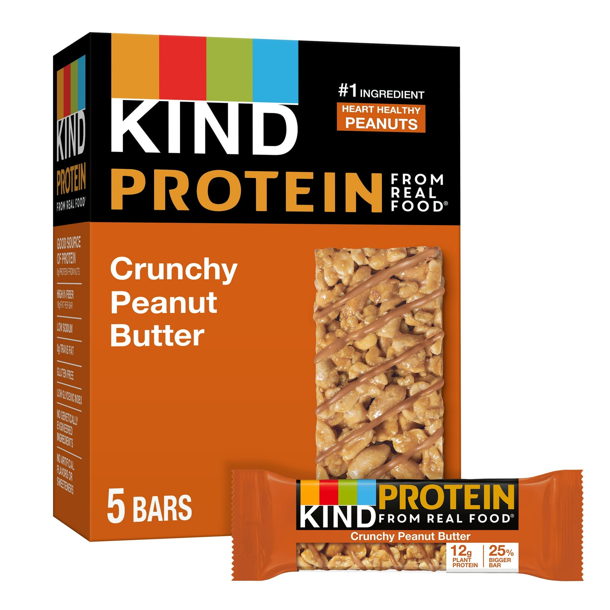 KIND PROTEIN bars are healthy, gluten free nut snacks made with premium ingredients and whole nuts so you don’t have to choose between health and taste. Each bar has 12g plant protein and is 25% bigger than an original KIND bar. Crunchy Peanut Butter protein bars lead with heart healthy peanuts as the #1 ingredient. These gluten free bars combine smooth peanut butter and crunchy peanuts for a delicious, healthy snack. These nutrition bars are a good source of protein*, have a low glycemic index, and are glu