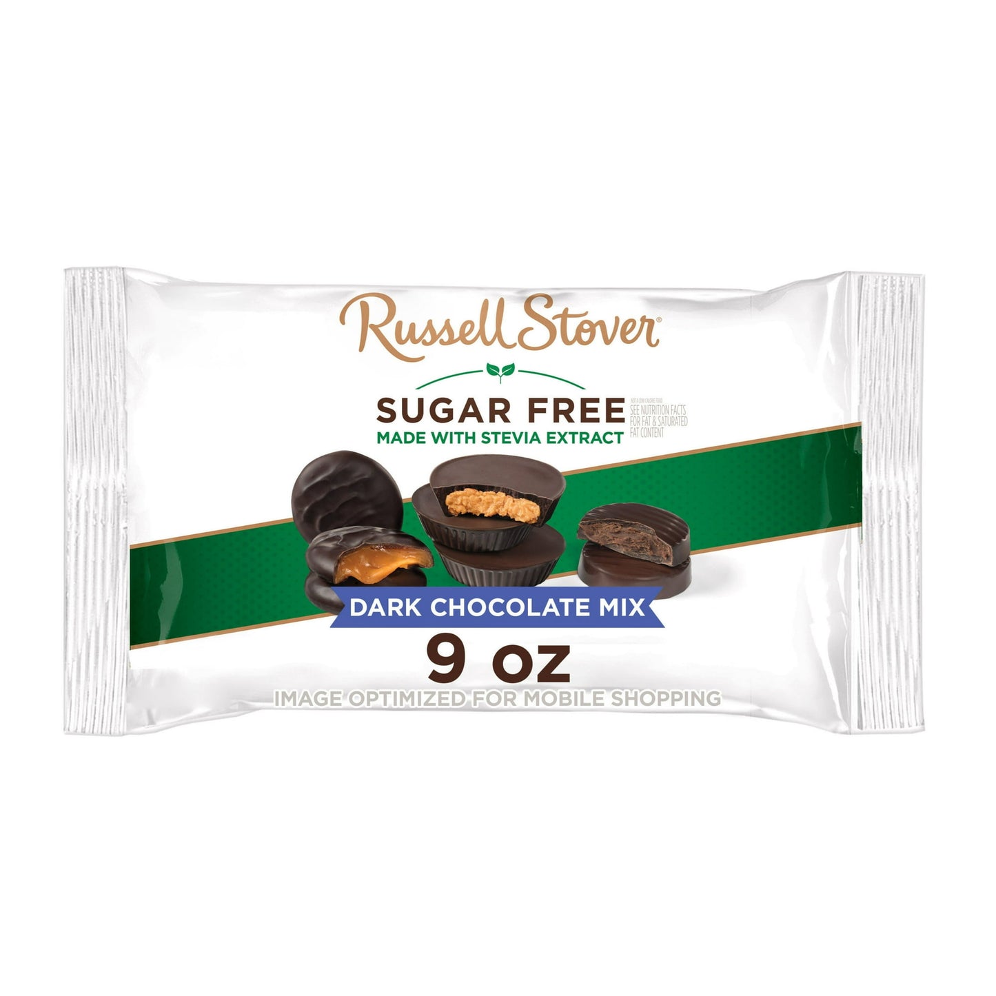 Experience the rich indulgence of RUSSELL STOVER Sugar Free Dark Chocolate Assorted Mix Candy. Each 9 oz. bag contains approximately 16 individually wrapped pieces of three sugar free favorites: dark chocolate peanut butter, dark chocolate caramel and dark chocolate truffle. Crafted with Stevia extract, a plant-based sweetener, these decadent treats offer the perfect balance of sweetness without any added sugar. Share them with loved ones, gift them with care, or savor guilt-free snacking by filling your ca