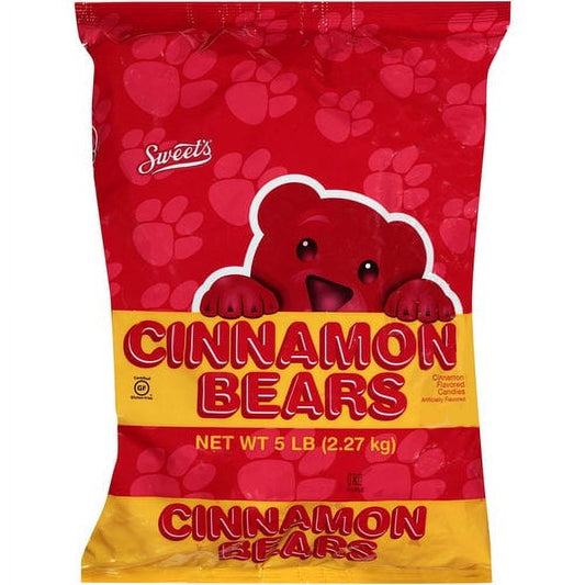 Sweet's Cinnamon Bears make a nice snack anytime. With the generous 5-lb size, there's enough to share with the whole family. This gluten-free candy is chewy with a hint of cinnamon spice. Classic bear shape, strong cinnamon taste! A.